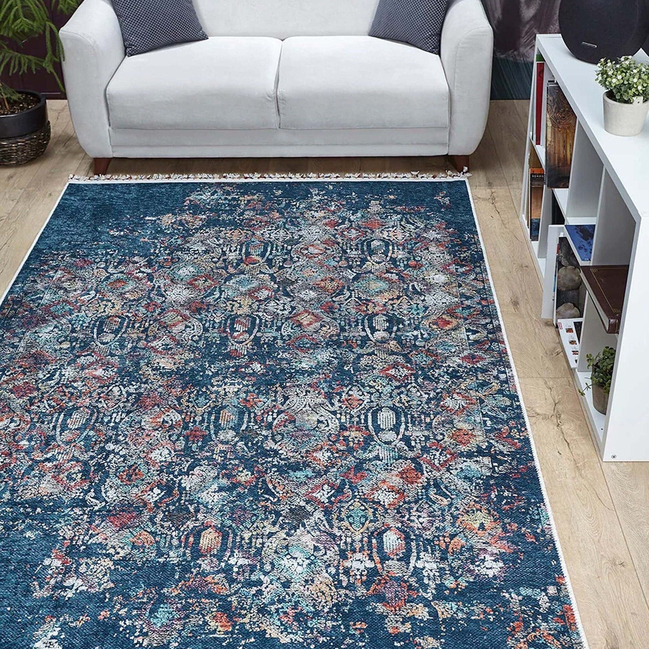 Fiona Floral Turkish Teal Blue Rug