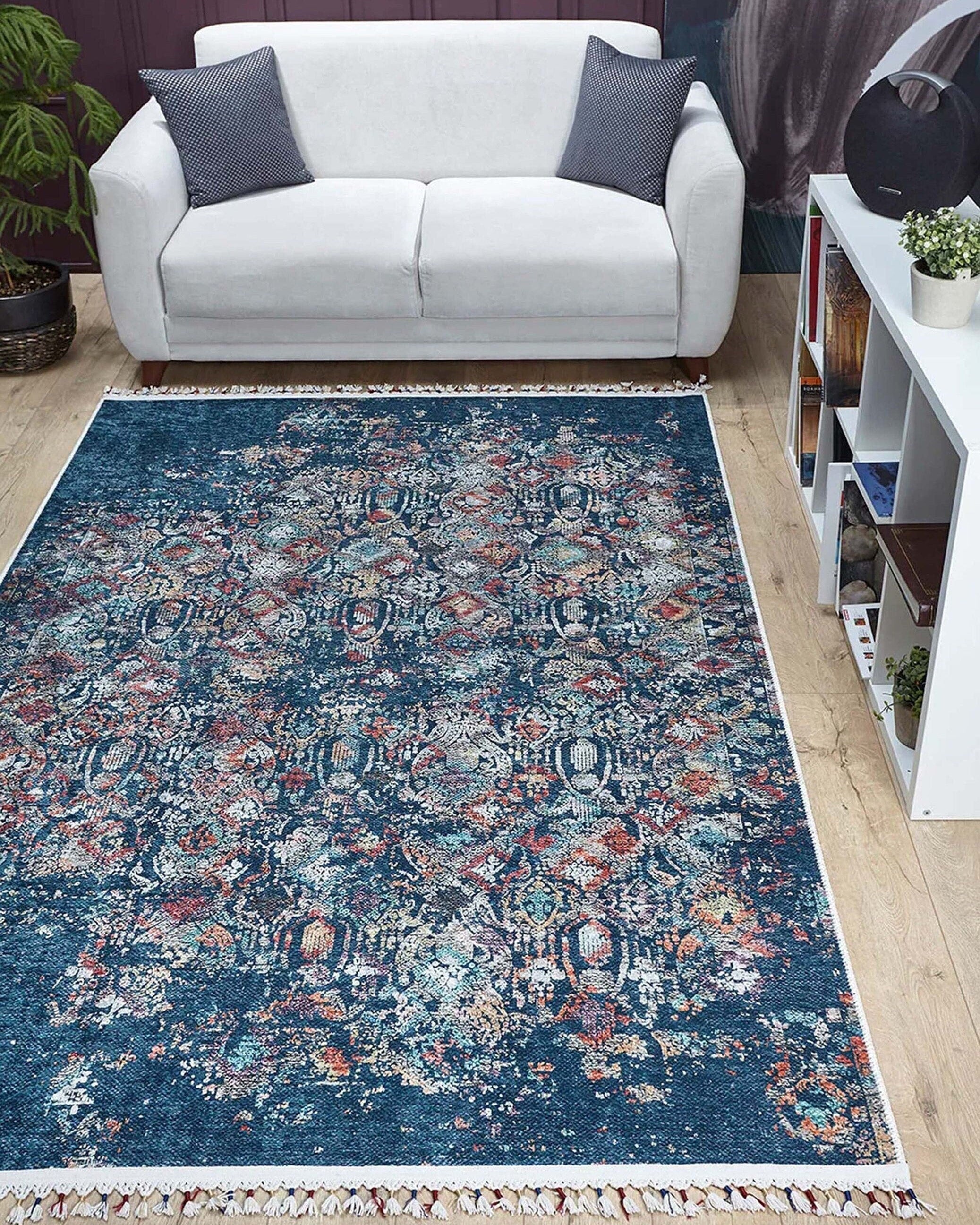 Fiona Floral Turkish Teal Blue Rug