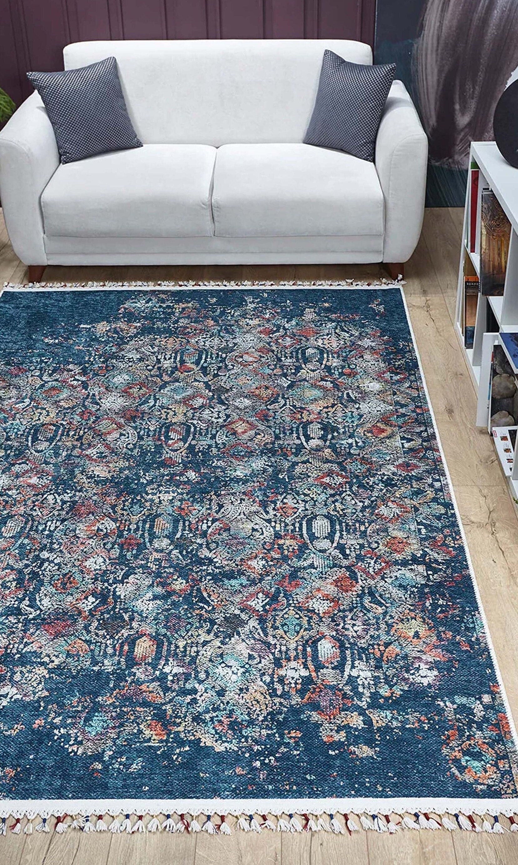 Fiona Floral Turkish Teal Blue Rug