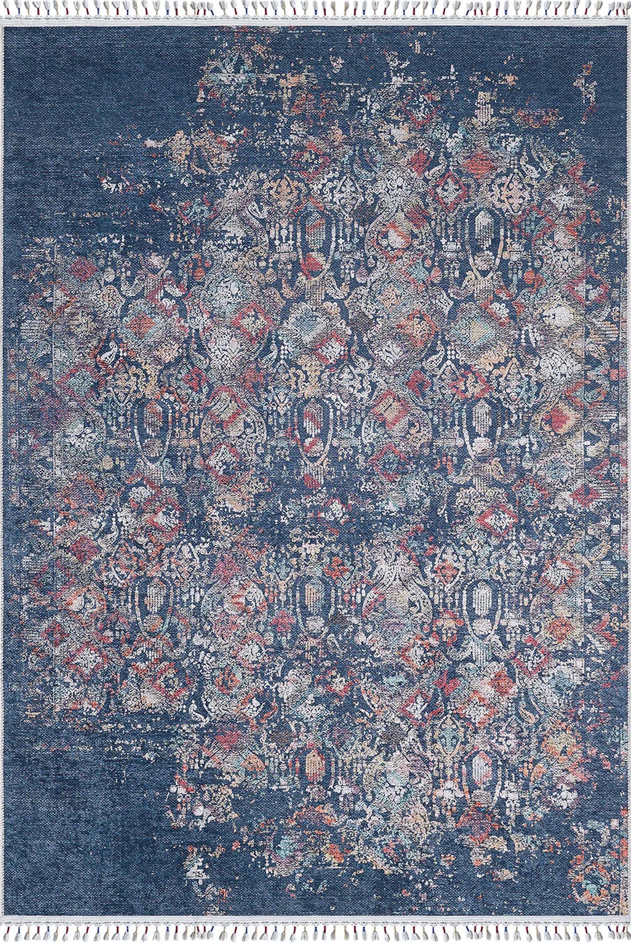 Fiona Floral Turkish Teal Blue Rug