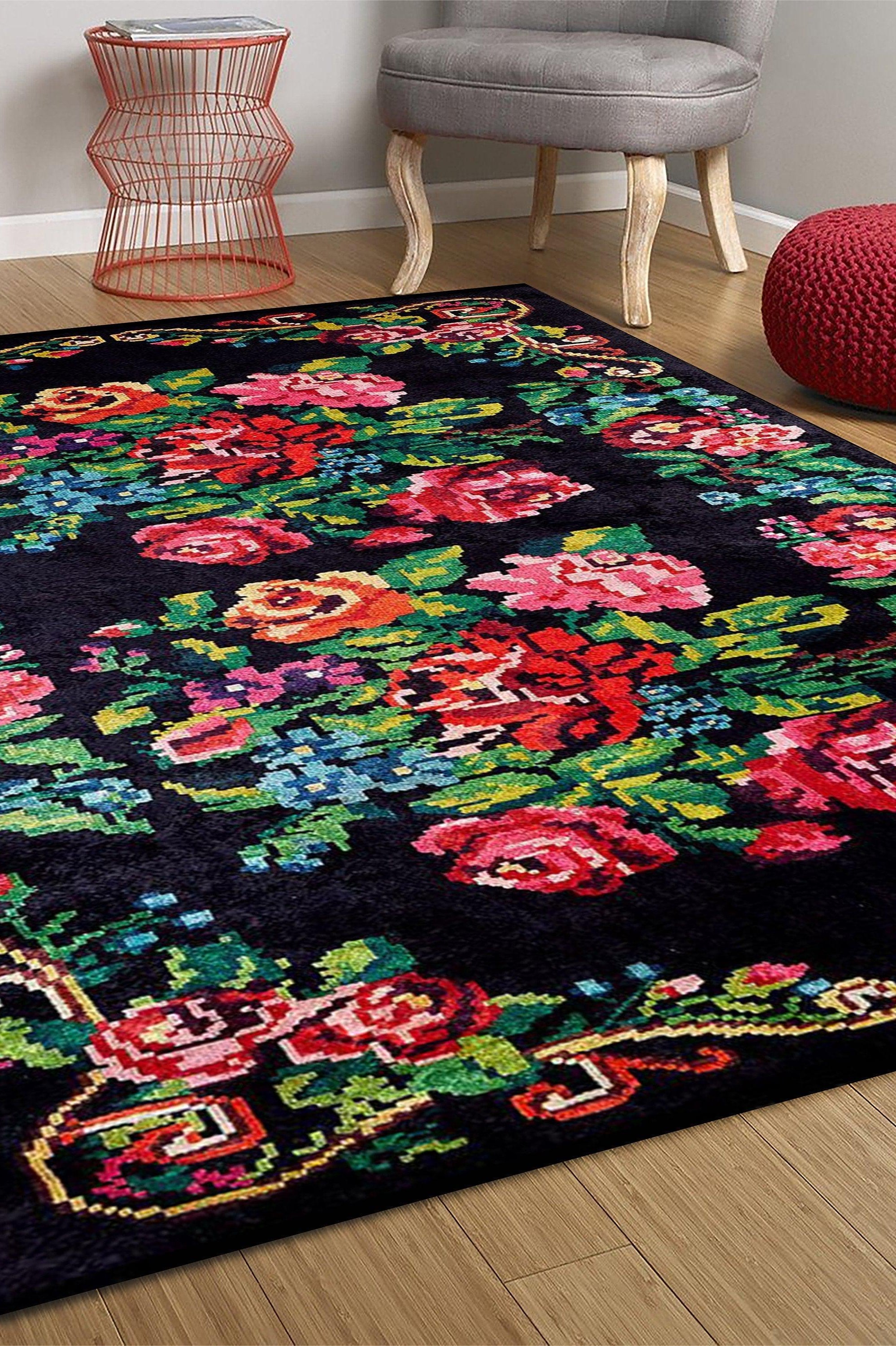 Floria Rose Black Karabagh Kilim Rug