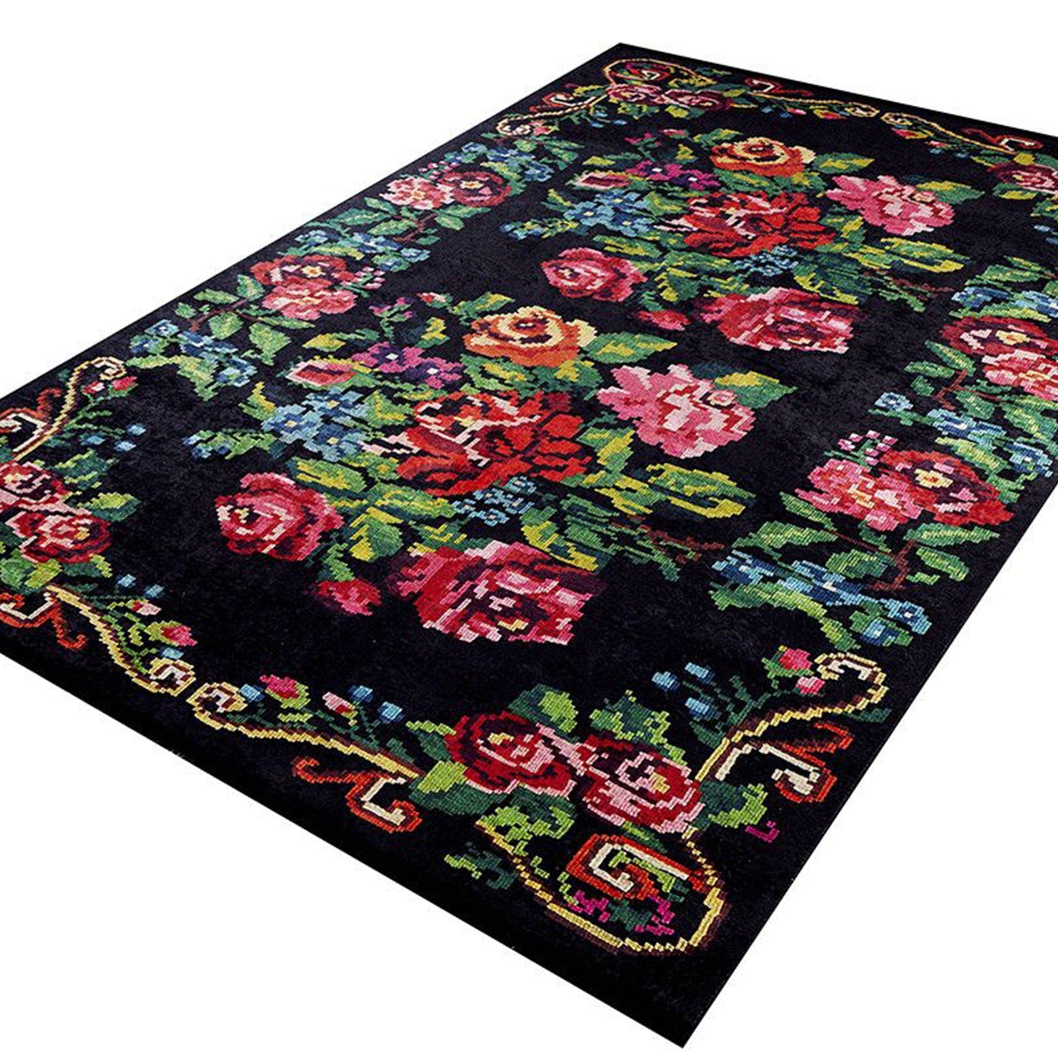 Floria Rose Black Karabagh Kilim Rug