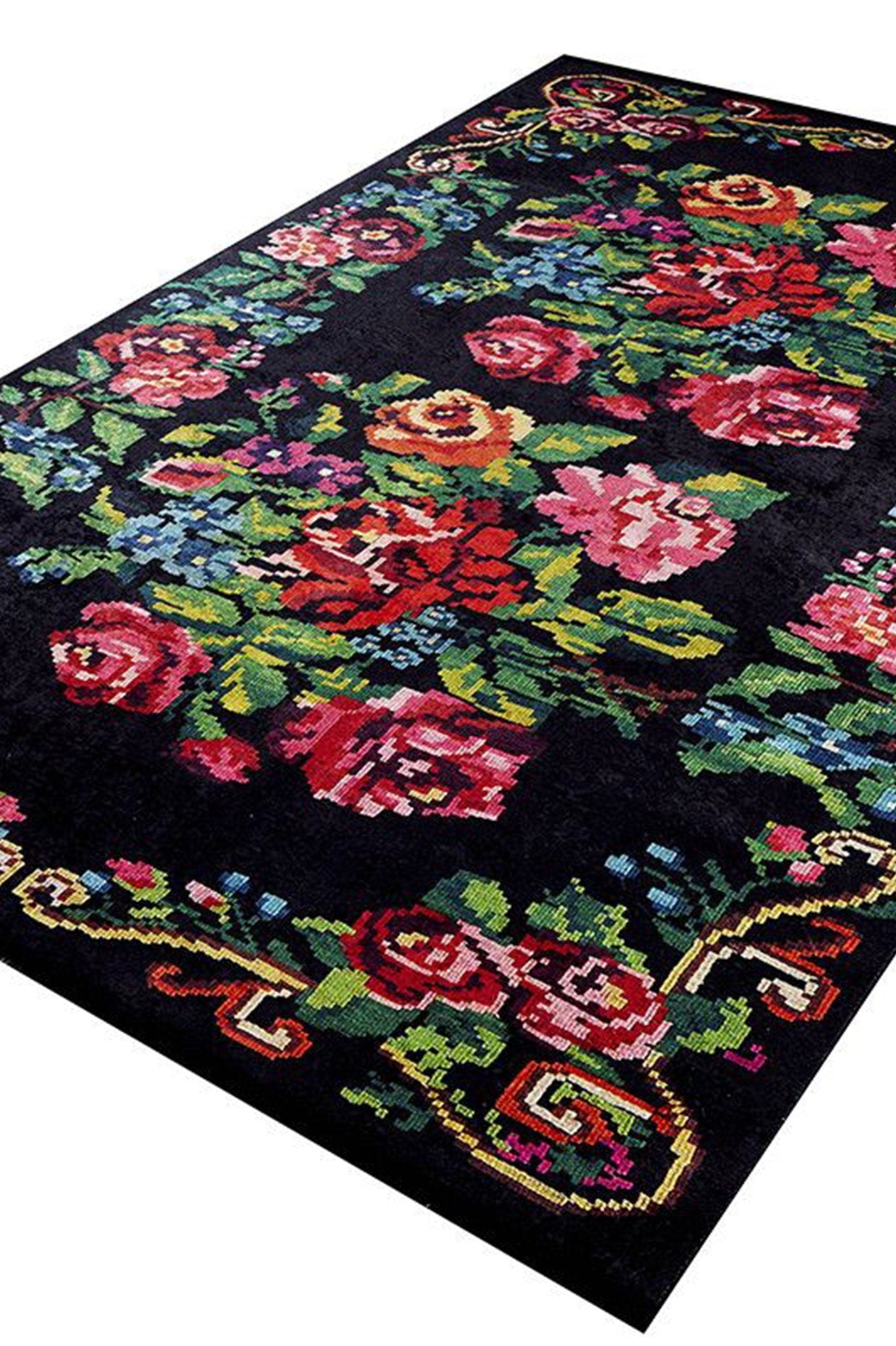 Floria Rose Black Karabagh Kilim Rug