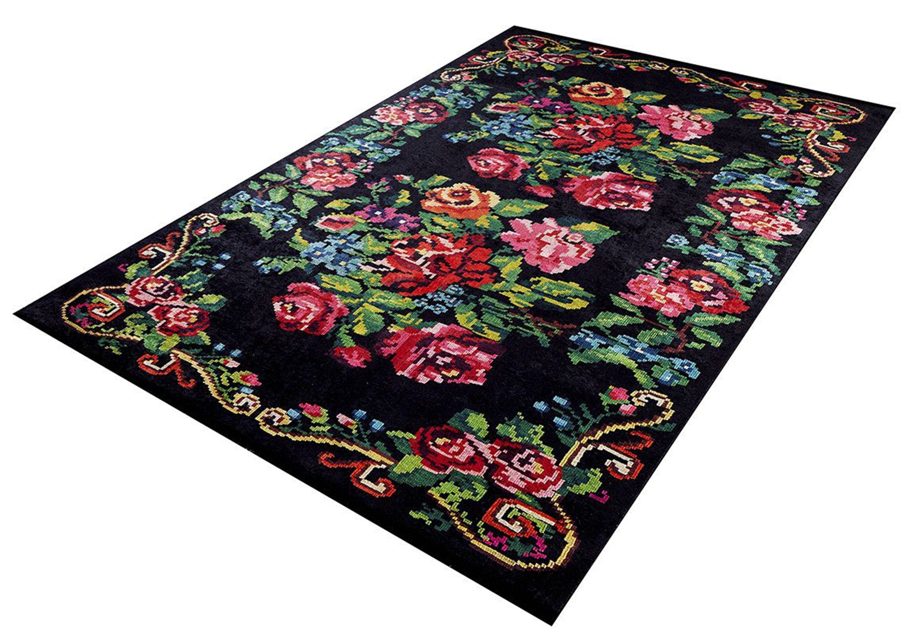 Floria Rose Black Karabagh Kilim Rug