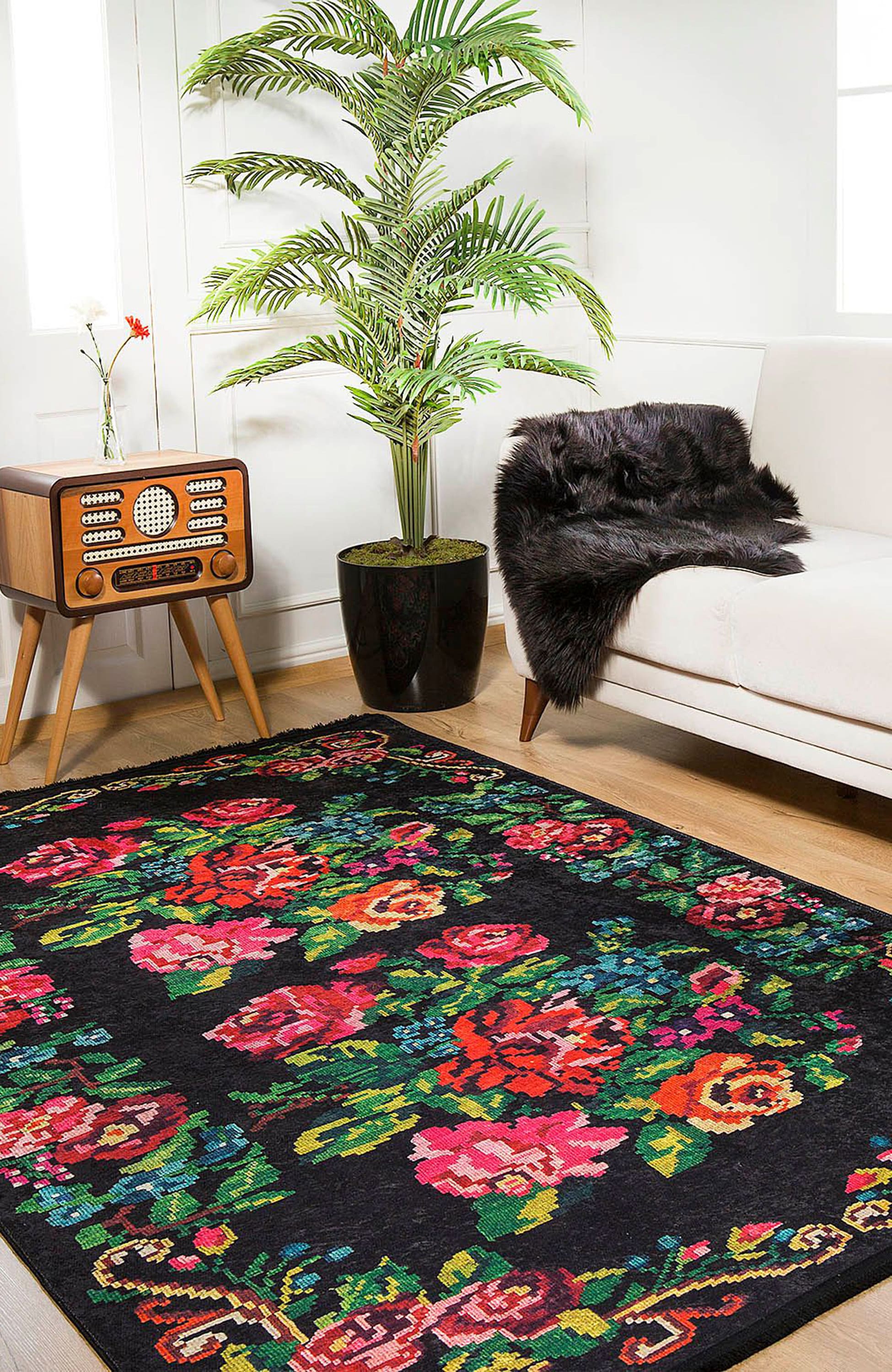 Floria Rose Black Karabagh Kilim Rug