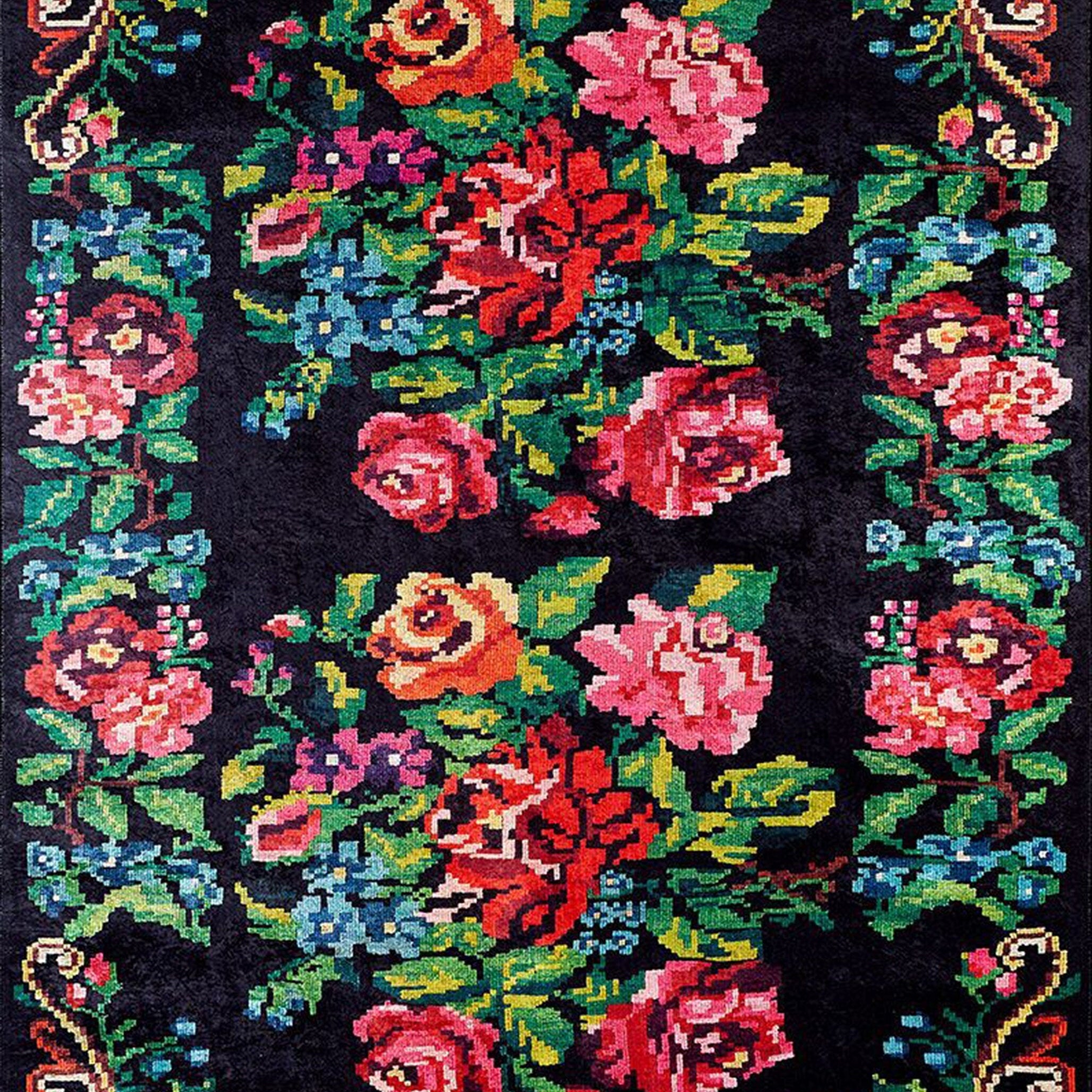 Floria Rose Black Karabagh Kilim Rug