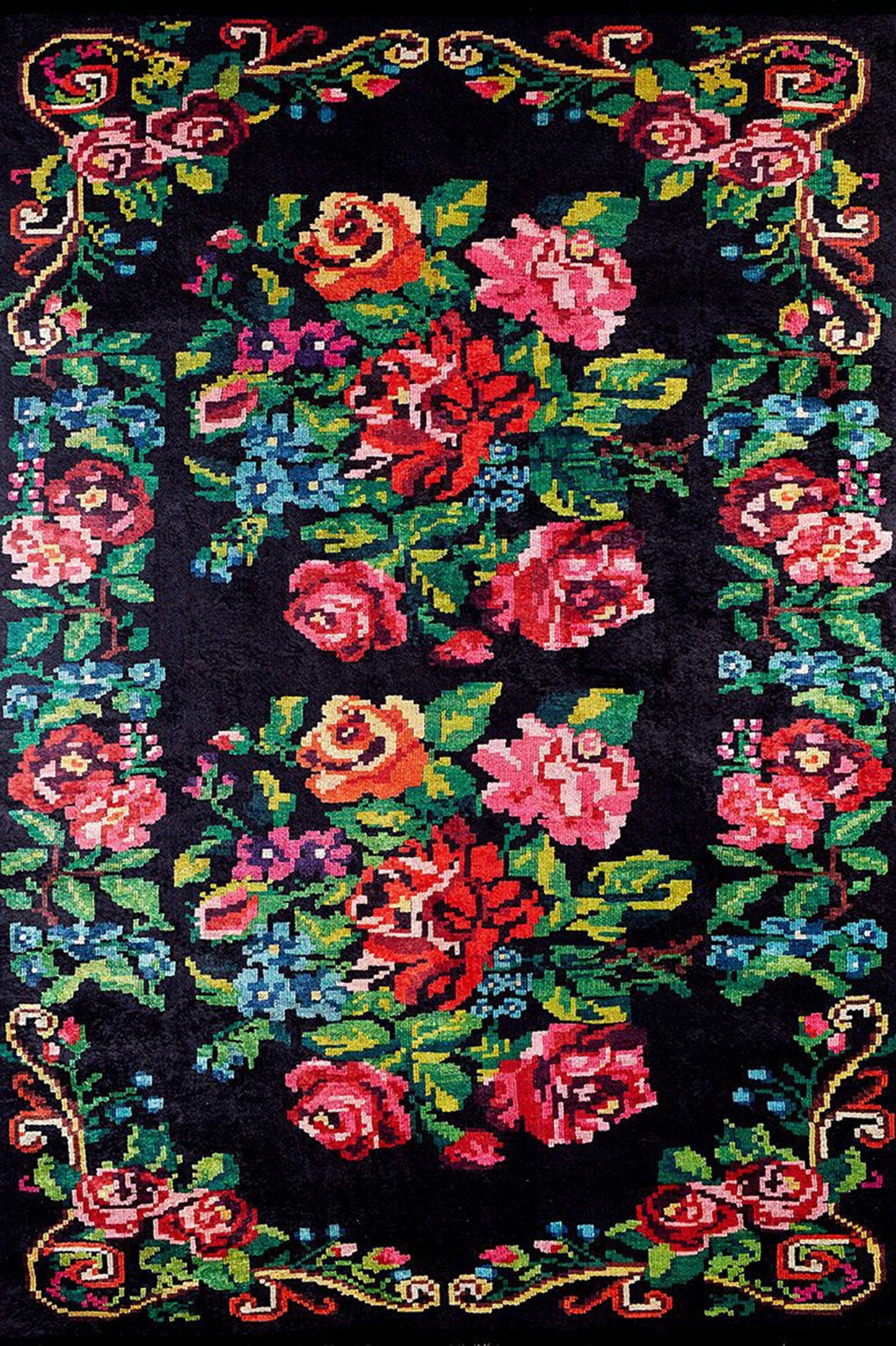 Floria Rose Black Karabagh Kilim Rug