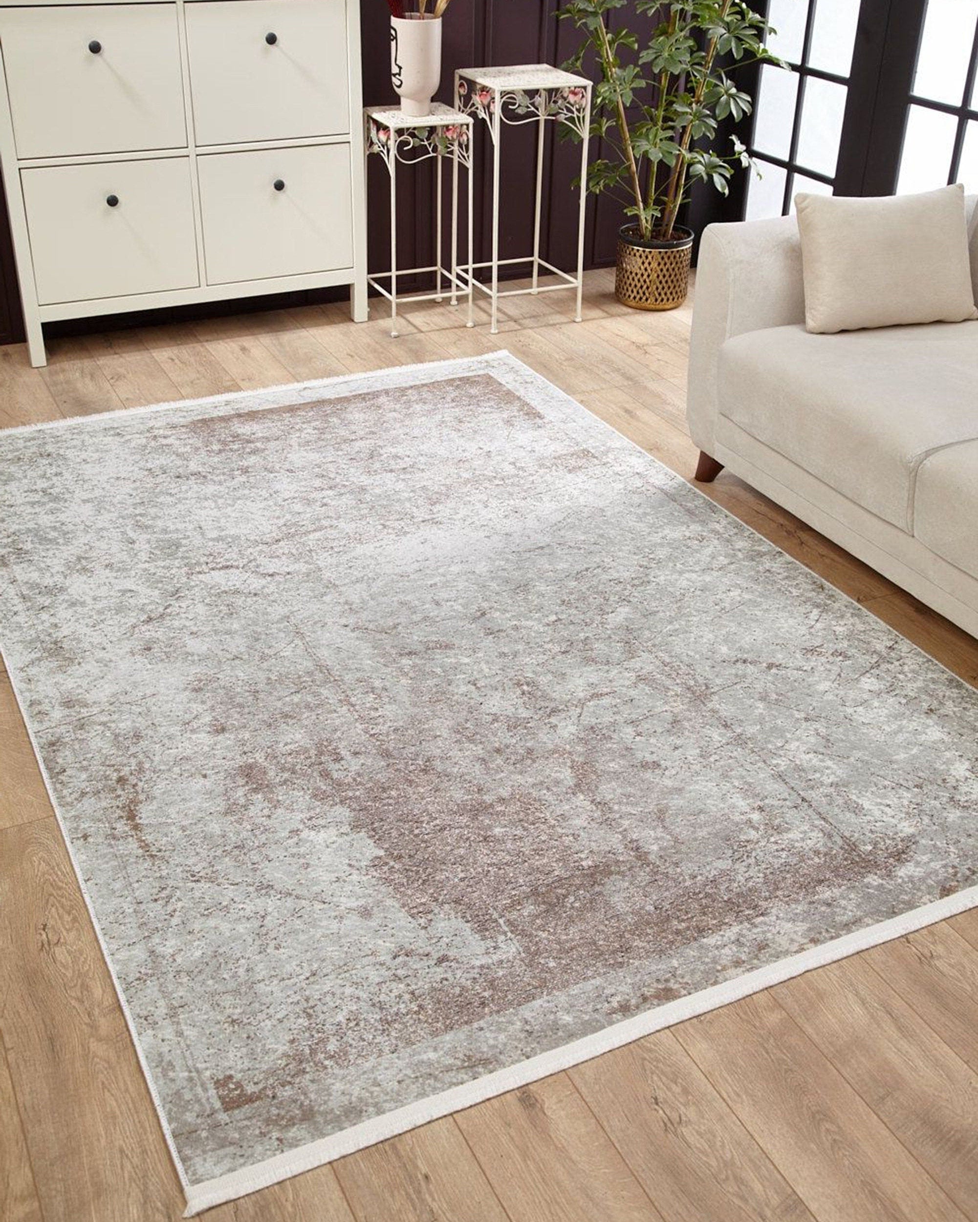 Fona Distressed Turkish Neutral Beige Muted Brown Rug