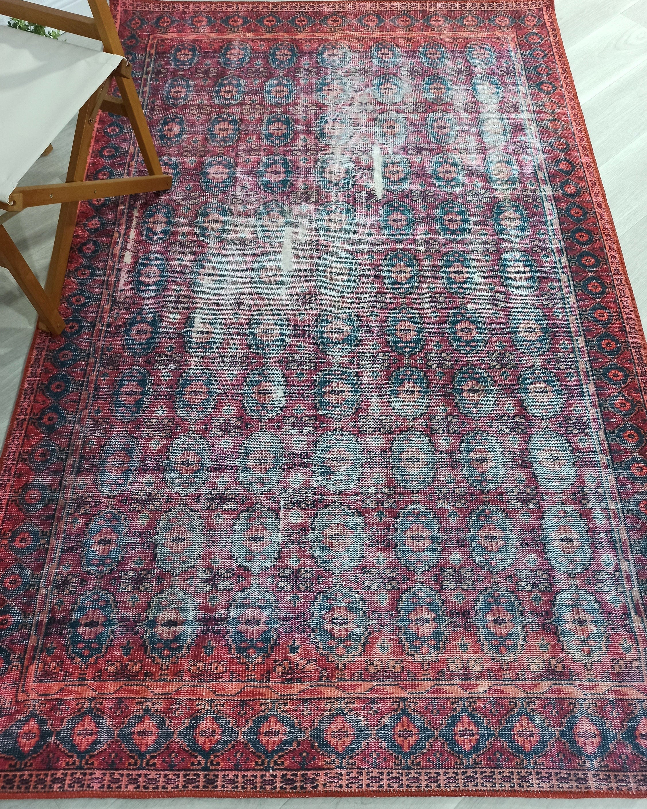 Fulia Rug Distressed Fuchsia Pink Red Rug