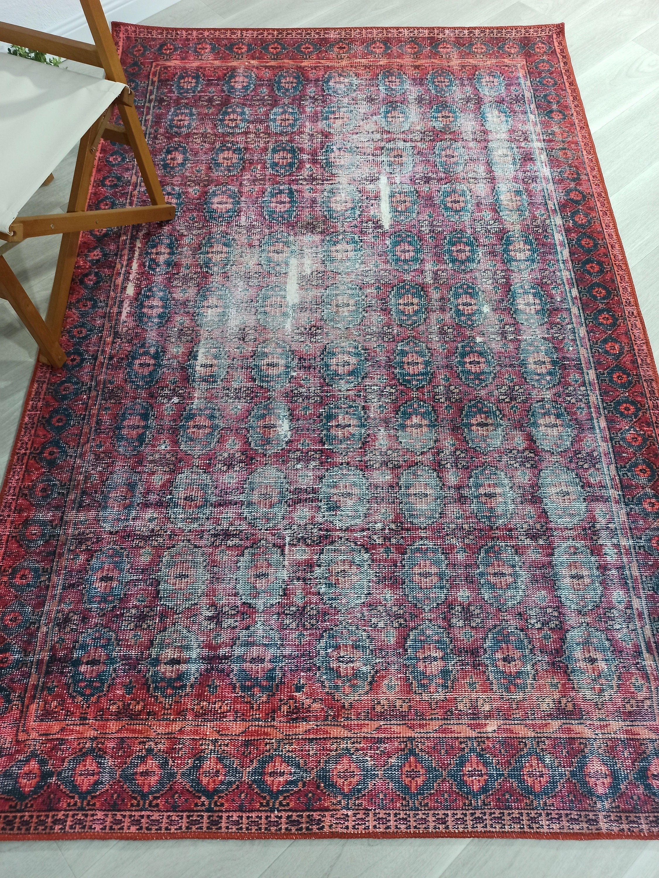 Fulia Rug Distressed Fuchsia Pink Red Rug