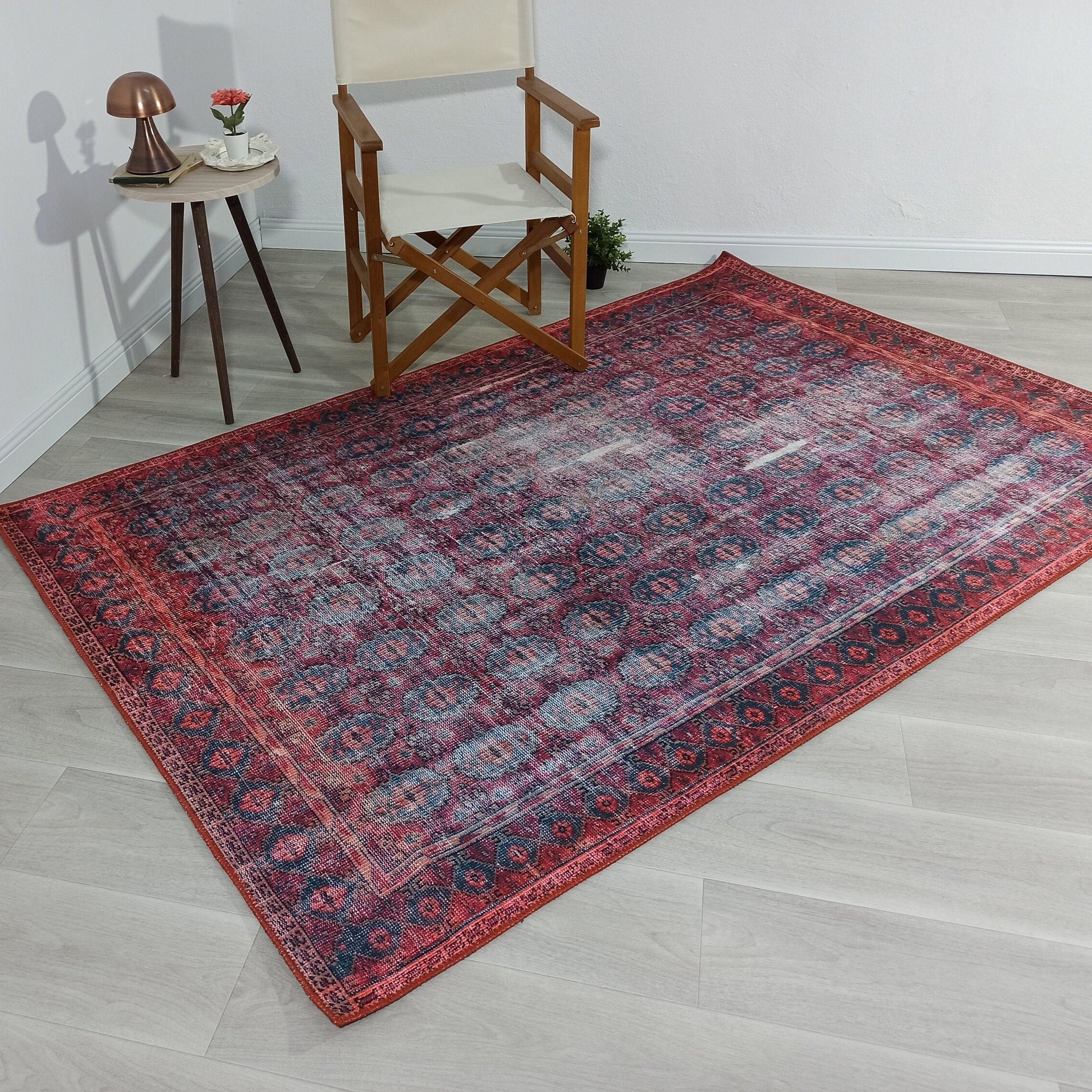 Fulia Rug Distressed Fuchsia Pink Red Rug