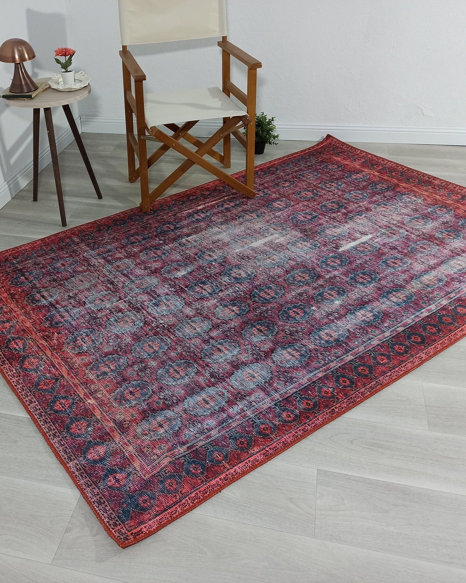 Fulia Rug Distressed Fuchsia Pink Red Rug