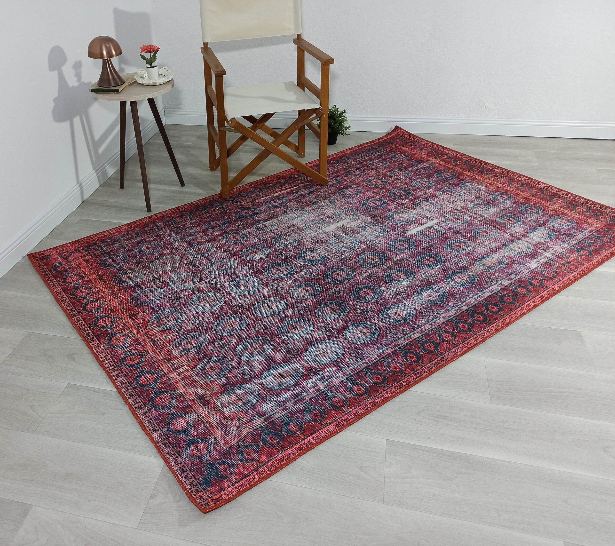 Fulia Rug Distressed Fuchsia Pink Red Rug