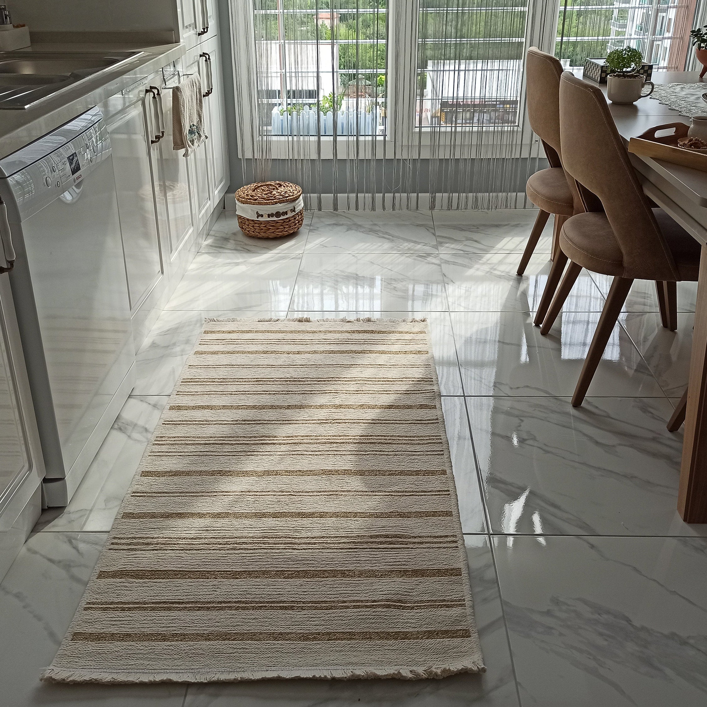 Gama Reversible Kilim Beige & White Rug