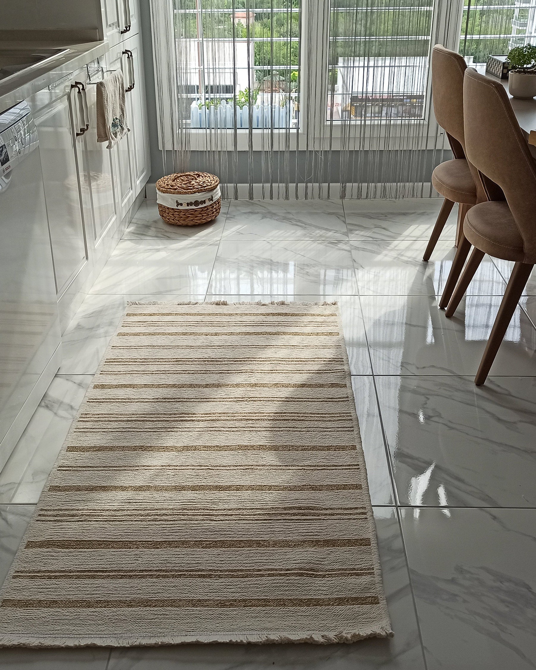 Gama Reversible Kilim Beige & White Rug