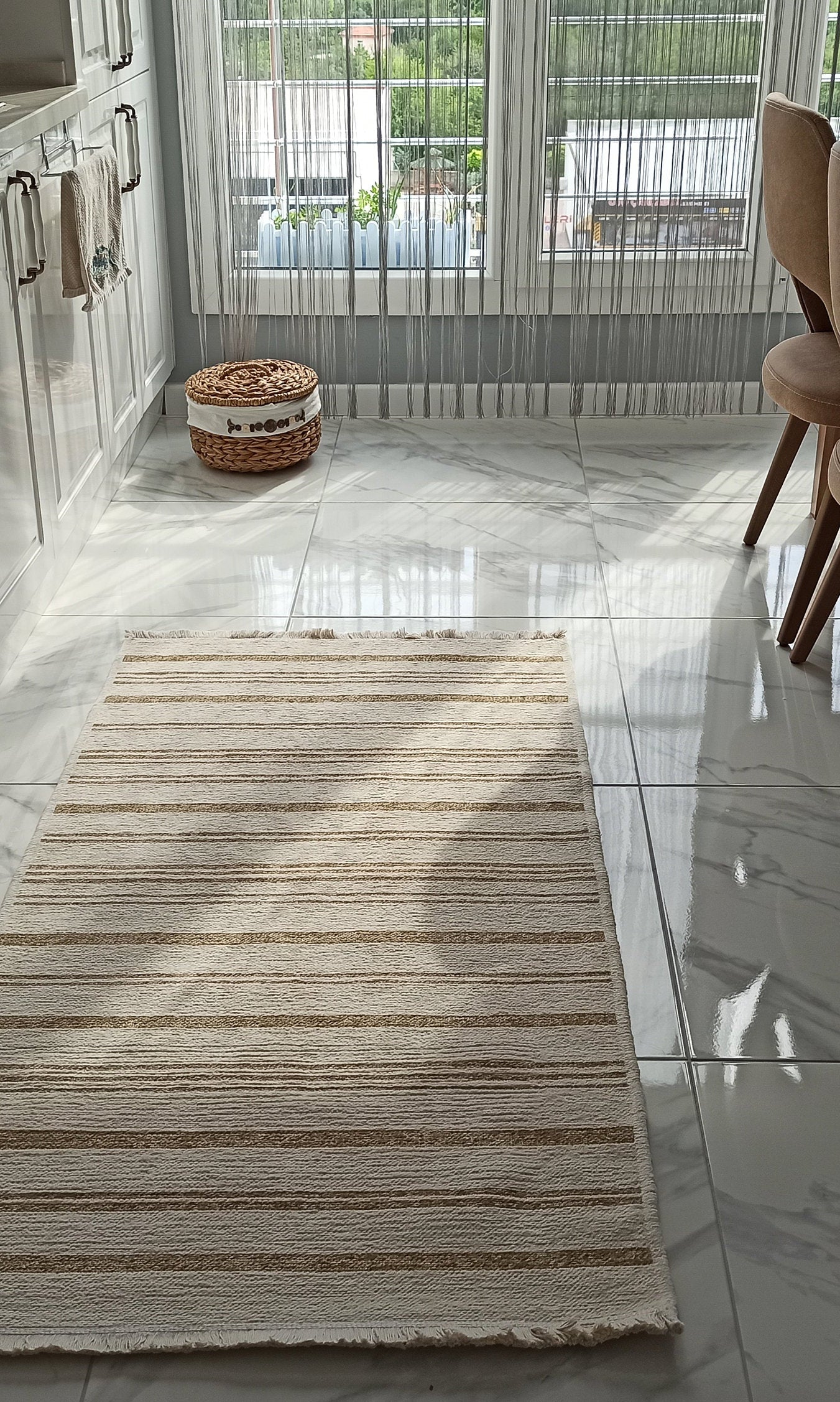 Gama Reversible Kilim Beige & White Rug