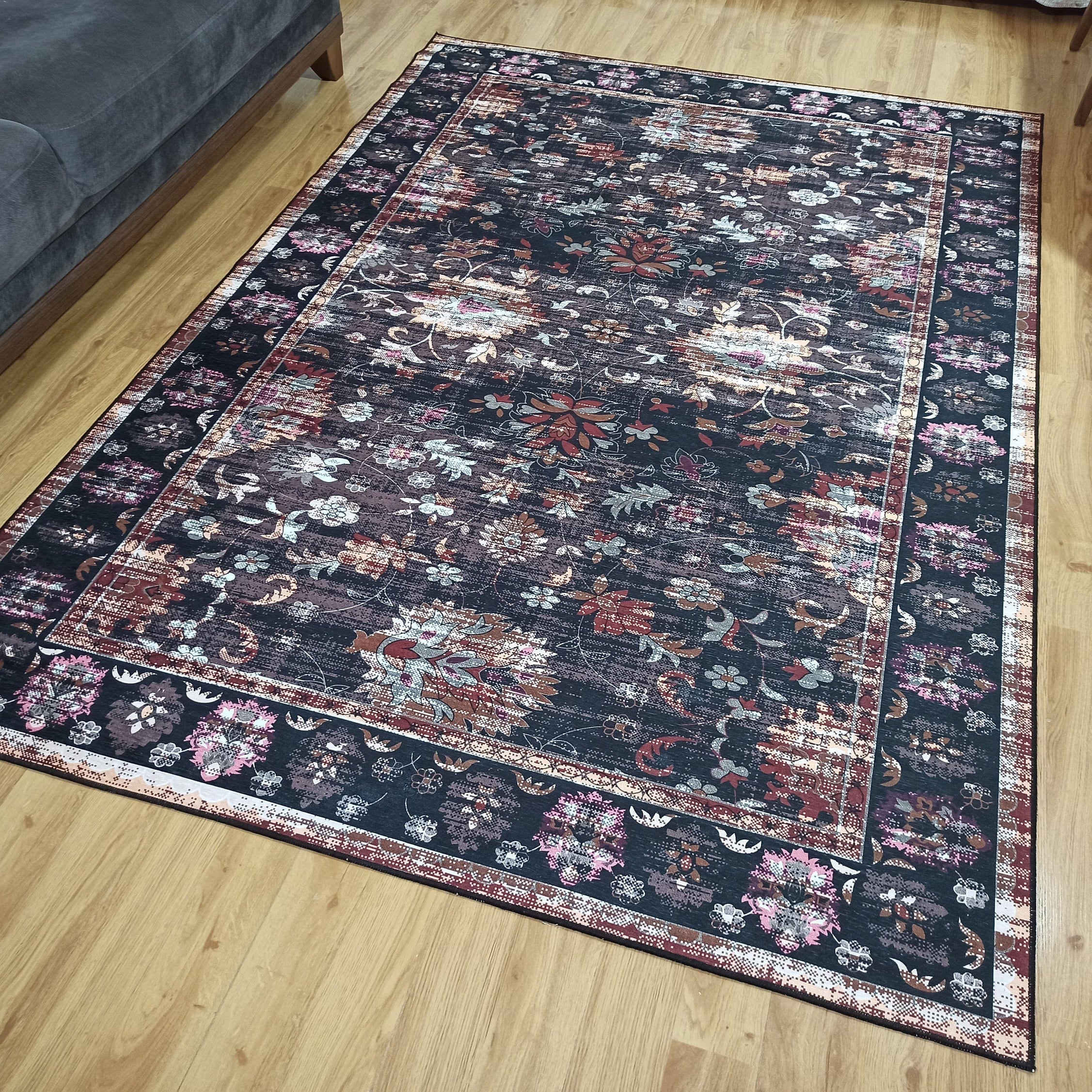 Glorya Rug Persian Faded Black Brown Rug