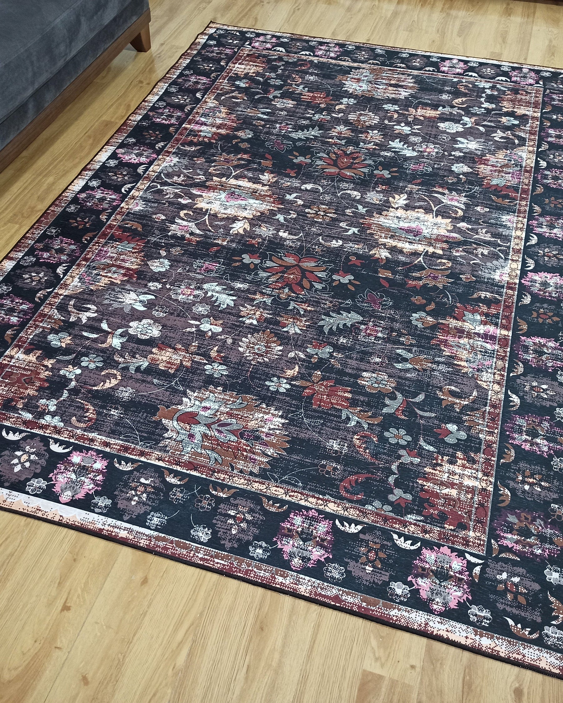 Glorya Rug Persian Faded Black Brown Rug