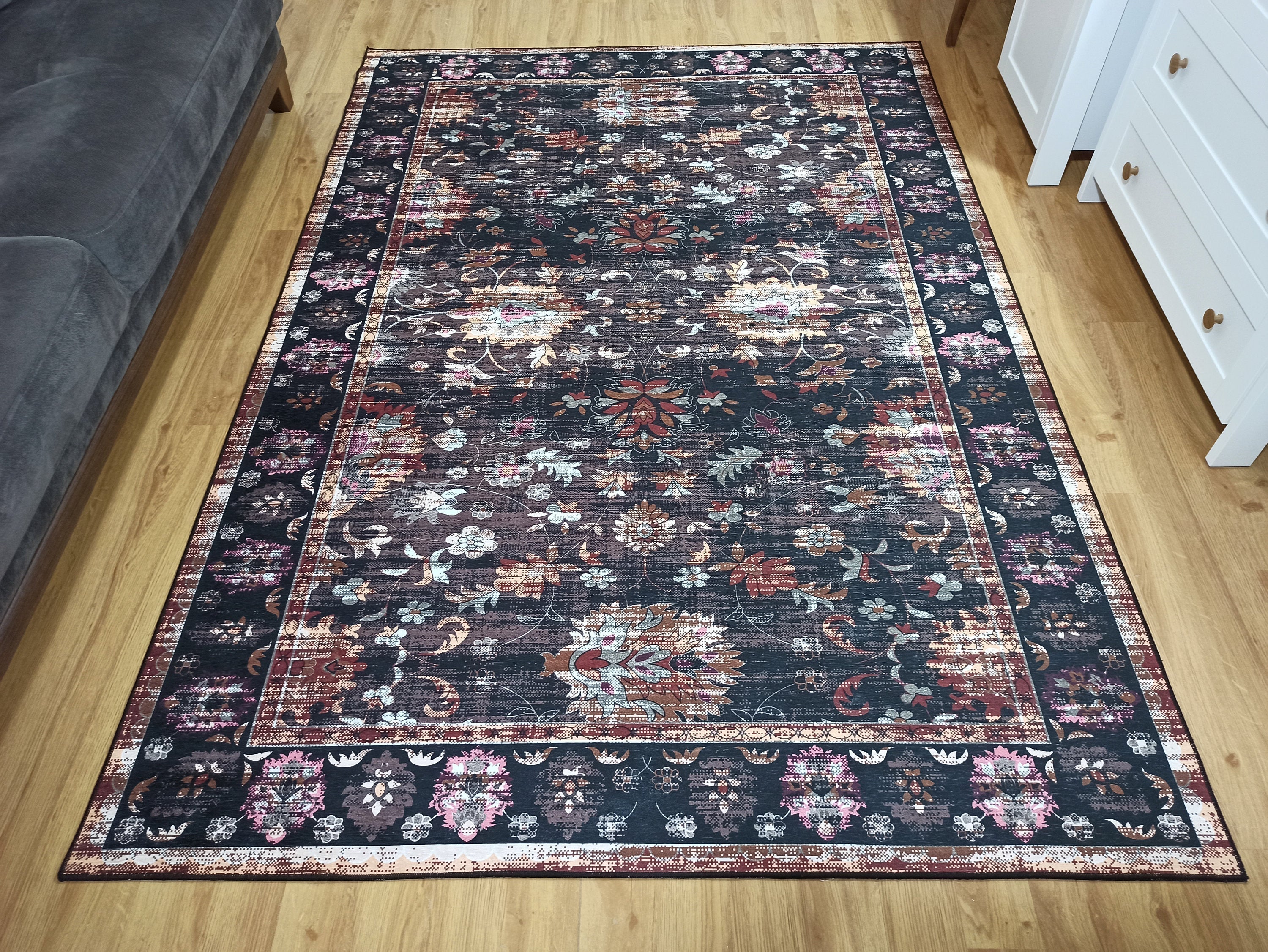 Glorya Rug Persian Faded Black Brown Rug