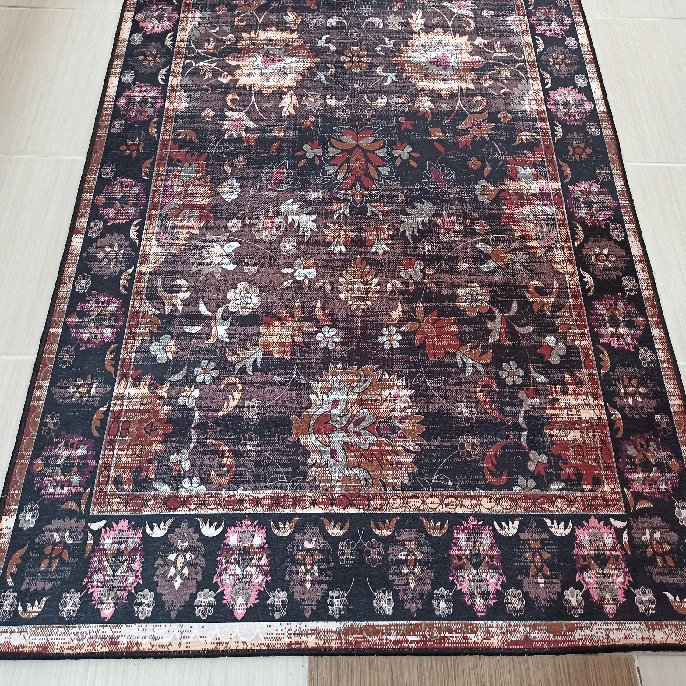 Glorya Rug Persian Faded Black Brown Rug