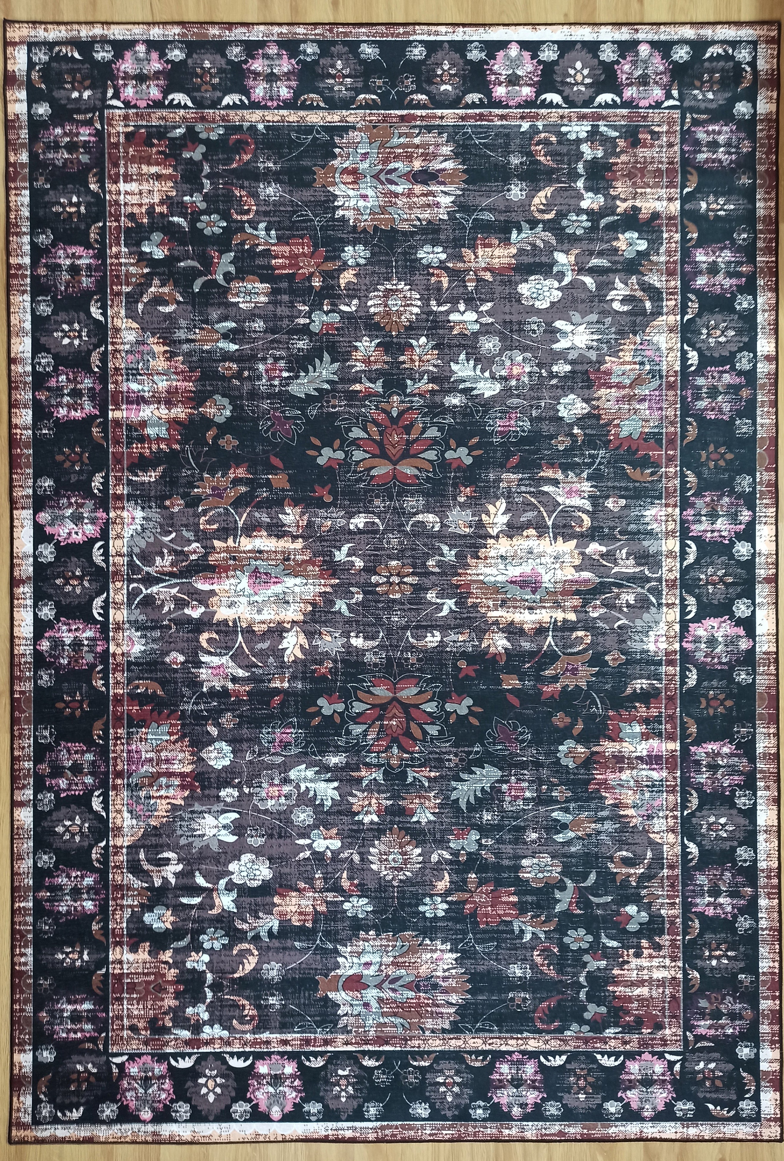 Glorya Rug Persian Faded Black Brown Rug