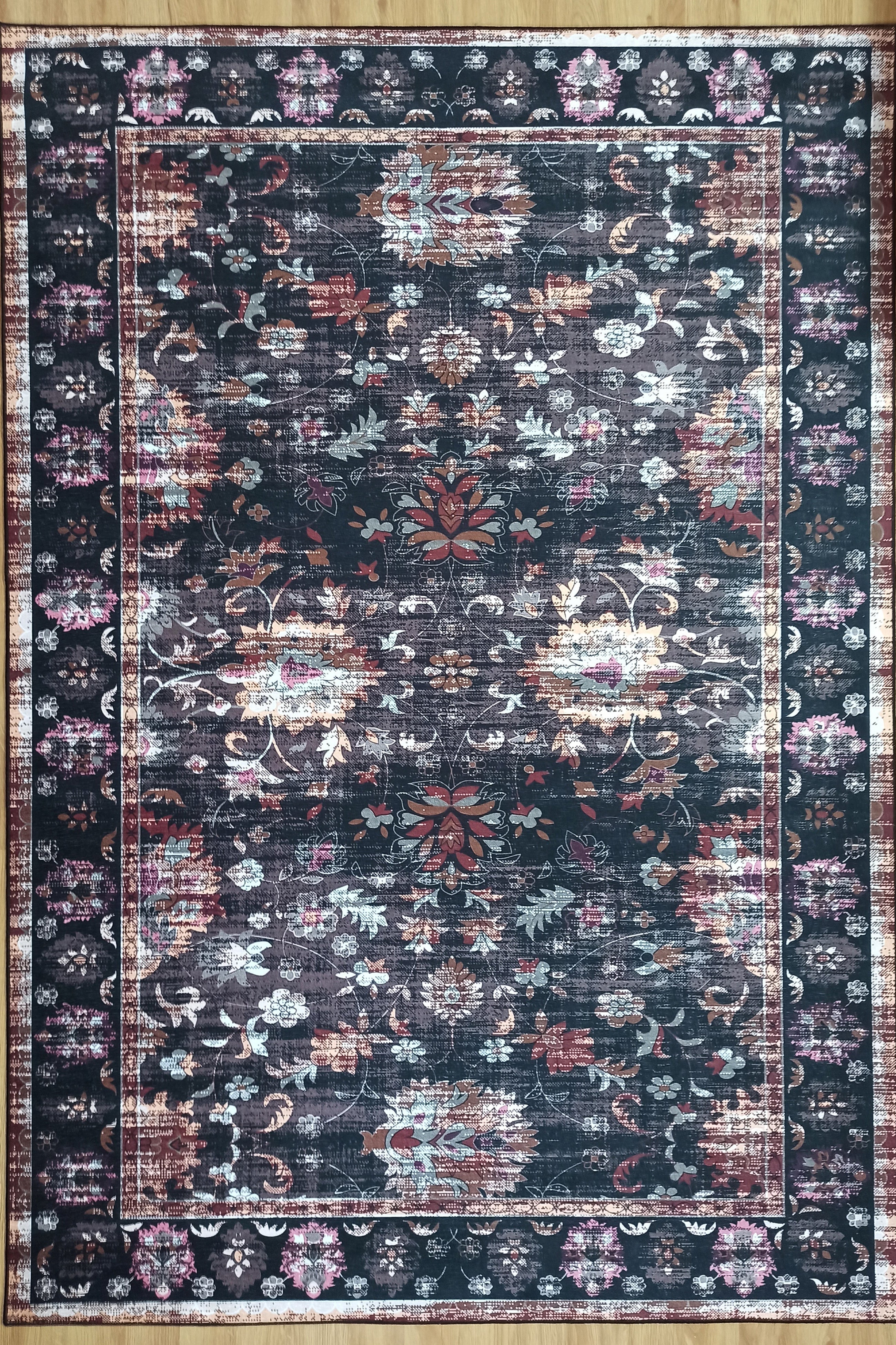 Glorya Rug Persian Faded Black Brown Rug