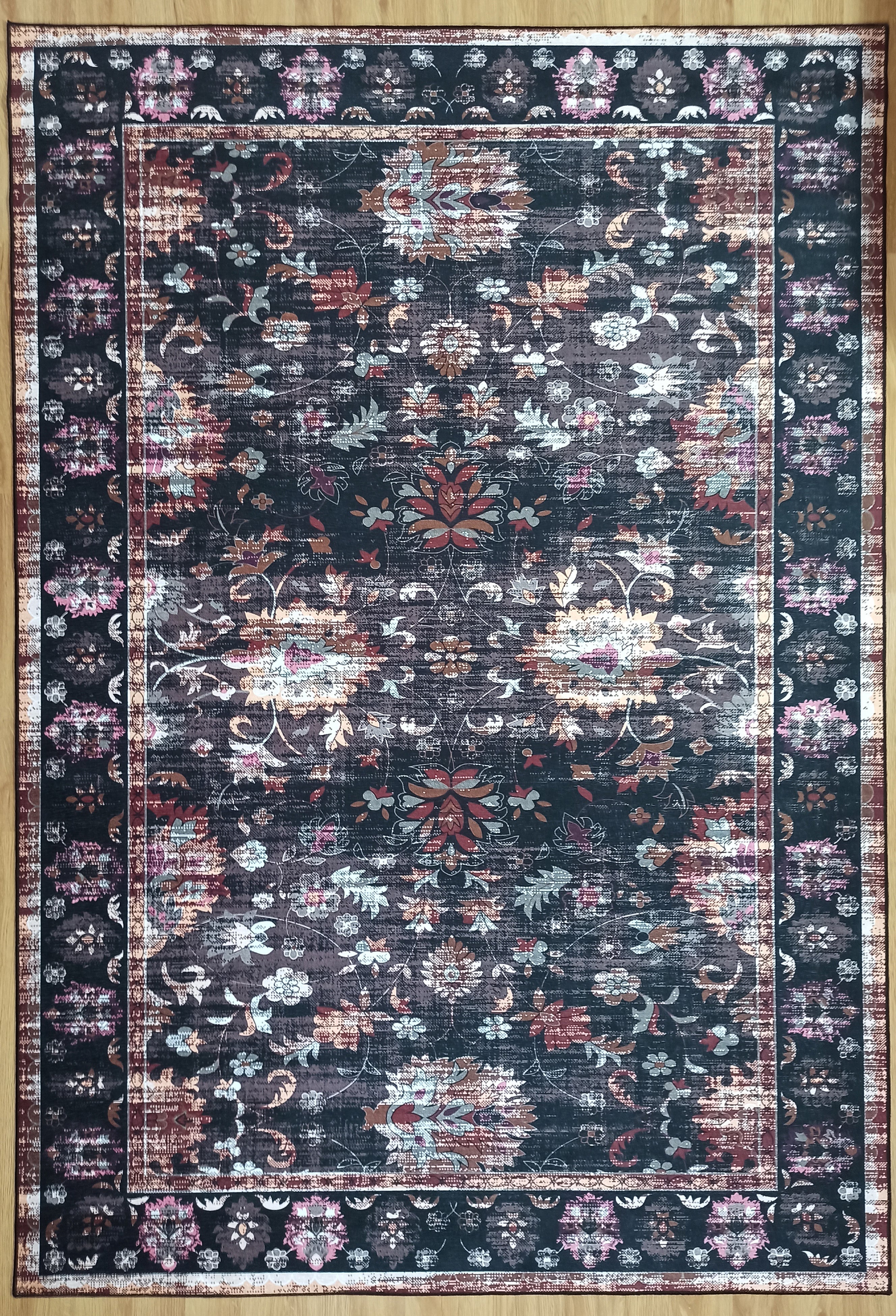 Glorya Rug Persian Faded Black Brown Rug