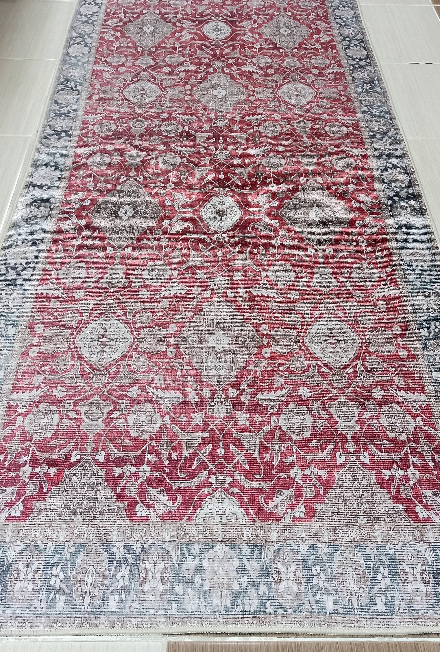 Gobekli Runner Turkish Faded Claret Red Beige teal Runner