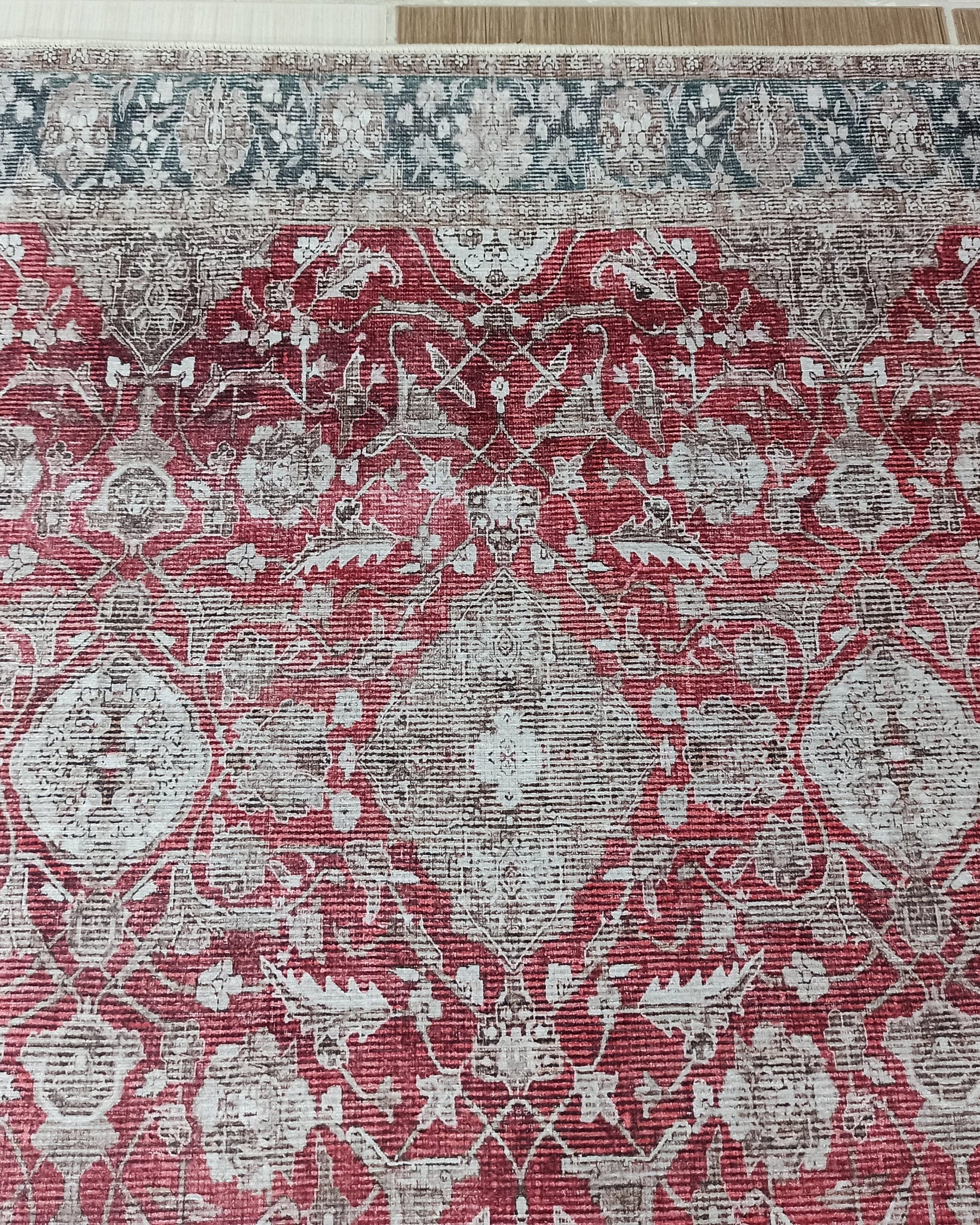 Gobekli Runner Turkish Faded Claret Red Beige teal Runner