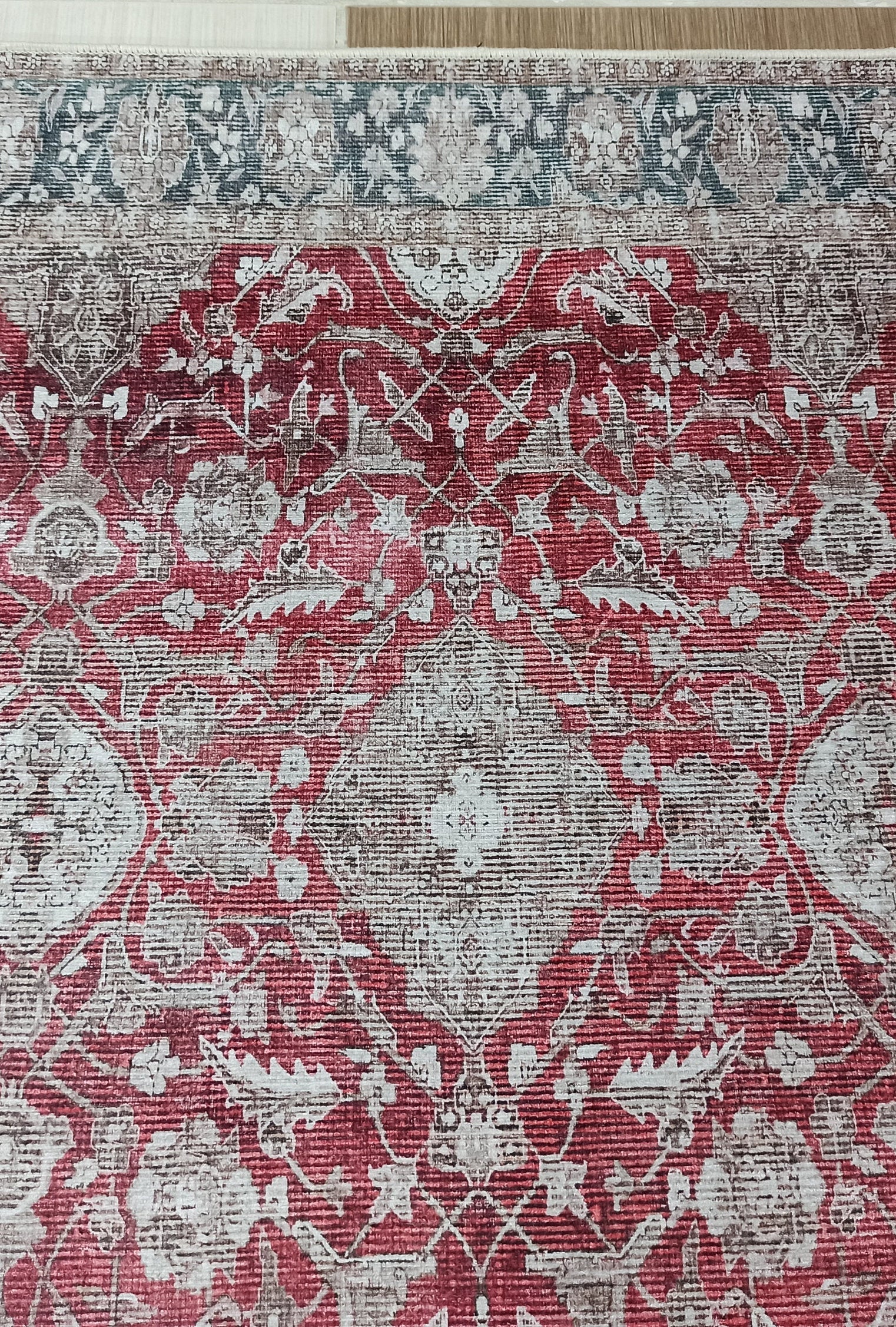 Gobekli Runner Turkish Faded Claret Red Beige teal Runner