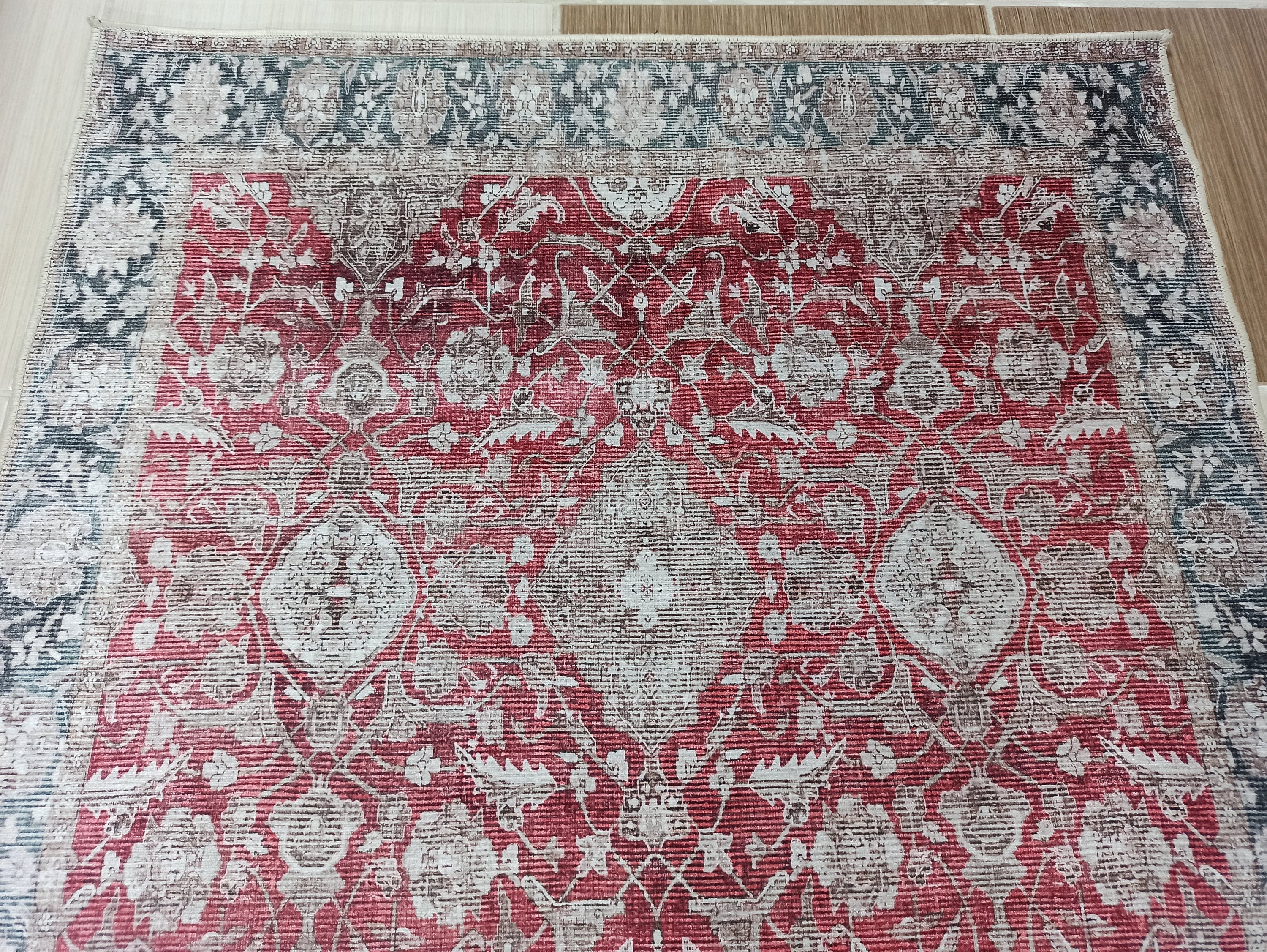 Gobekli Runner Turkish Faded Claret Red Beige teal Runner