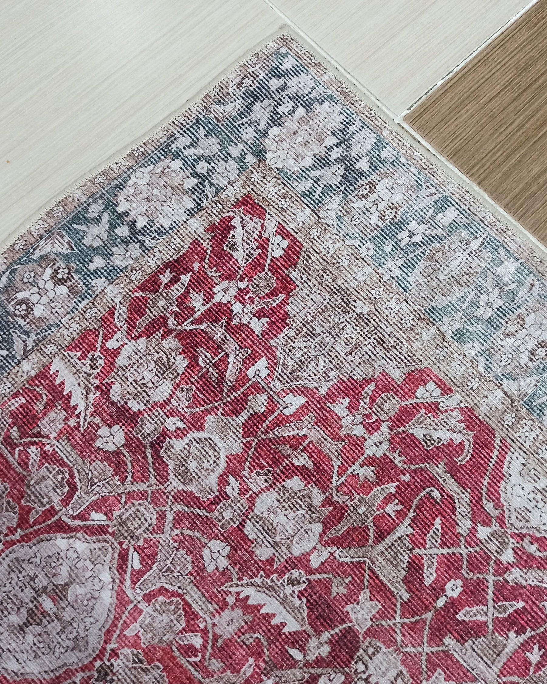 Gobekli Runner Turkish Faded Claret Red Beige teal Runner