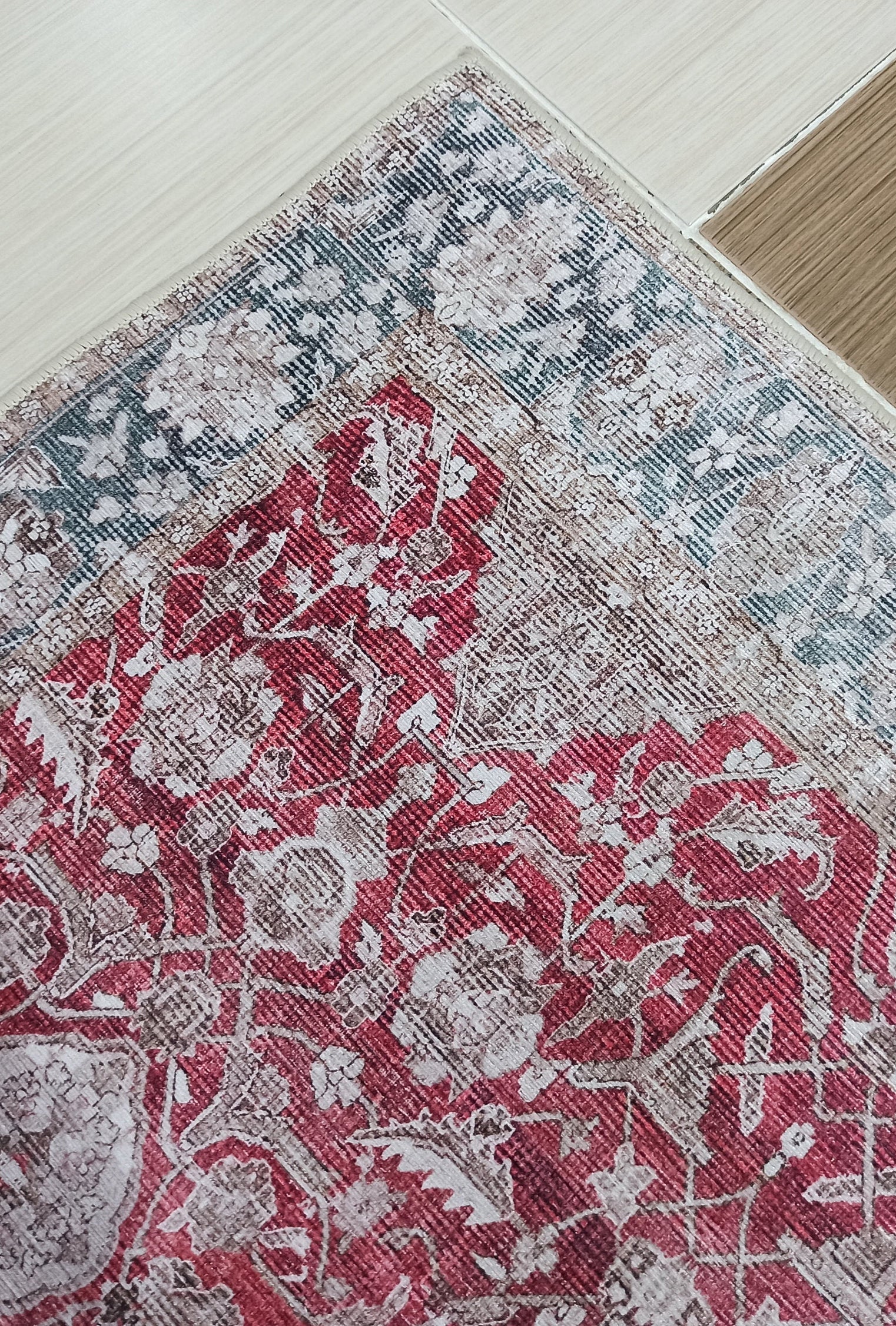 Gobekli Runner Turkish Faded Claret Red Beige teal Runner