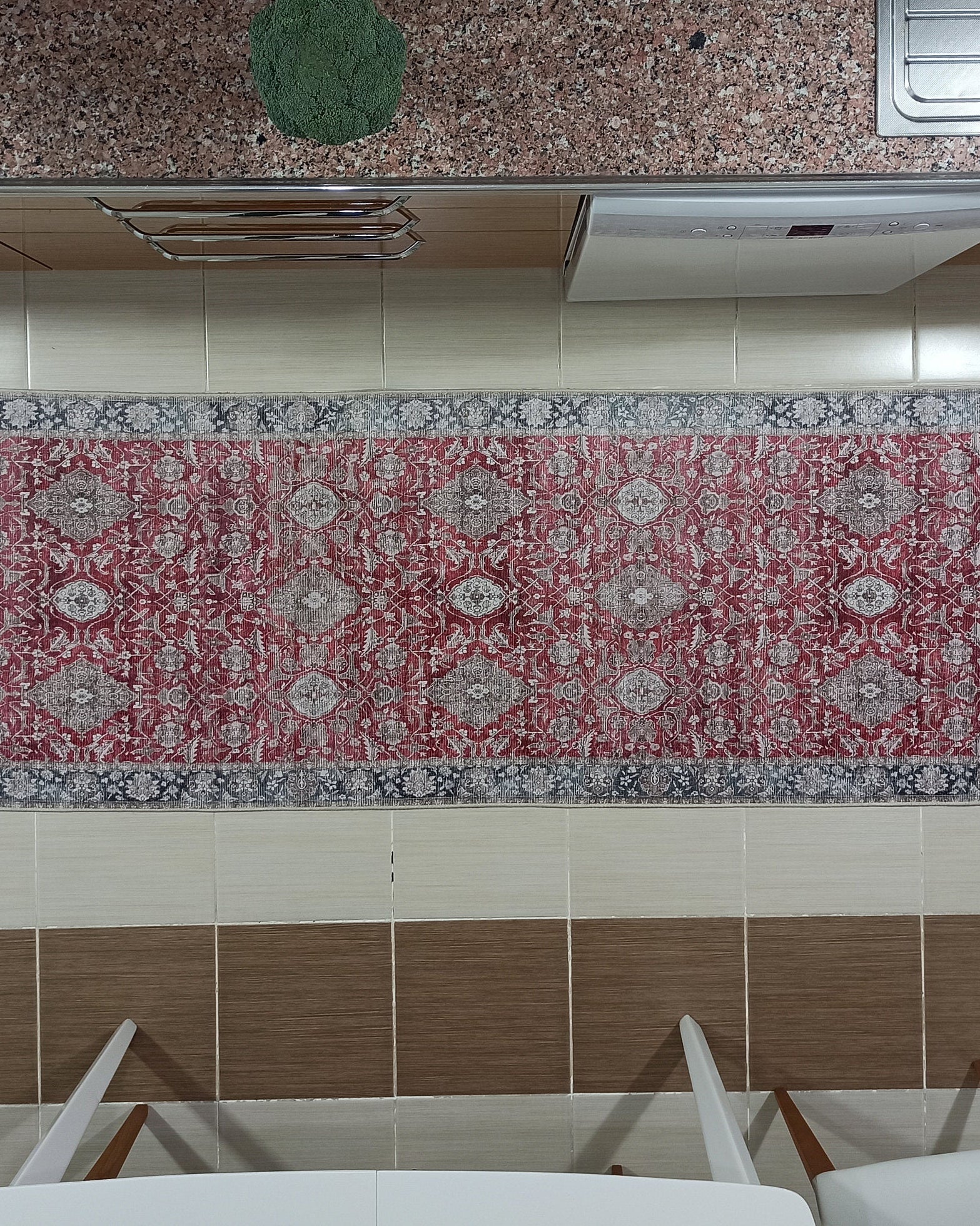 Gobekli Runner Turkish Faded Claret Red Beige teal Runner