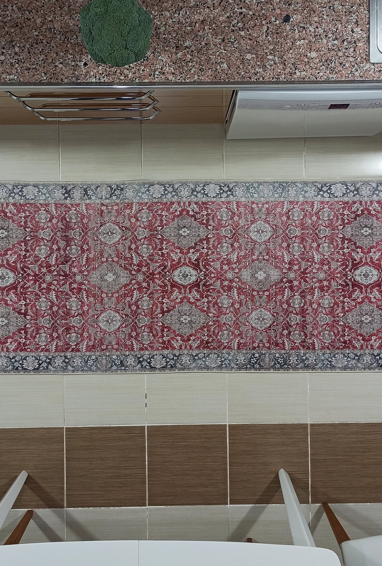 Gobekli Runner Turkish Faded Claret Red Beige teal Runner