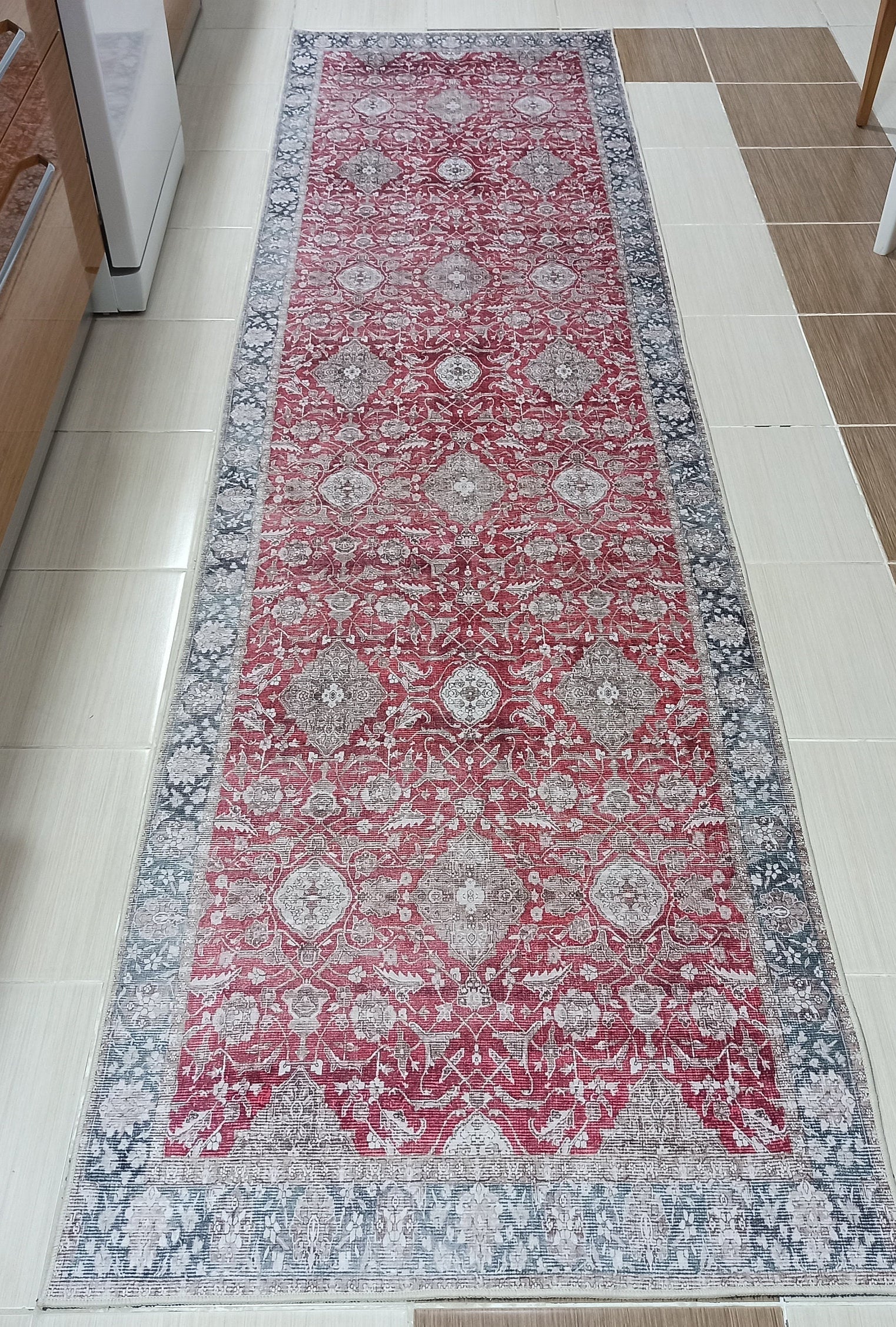 Gobekli Runner Turkish Faded Claret Red Beige teal Runner