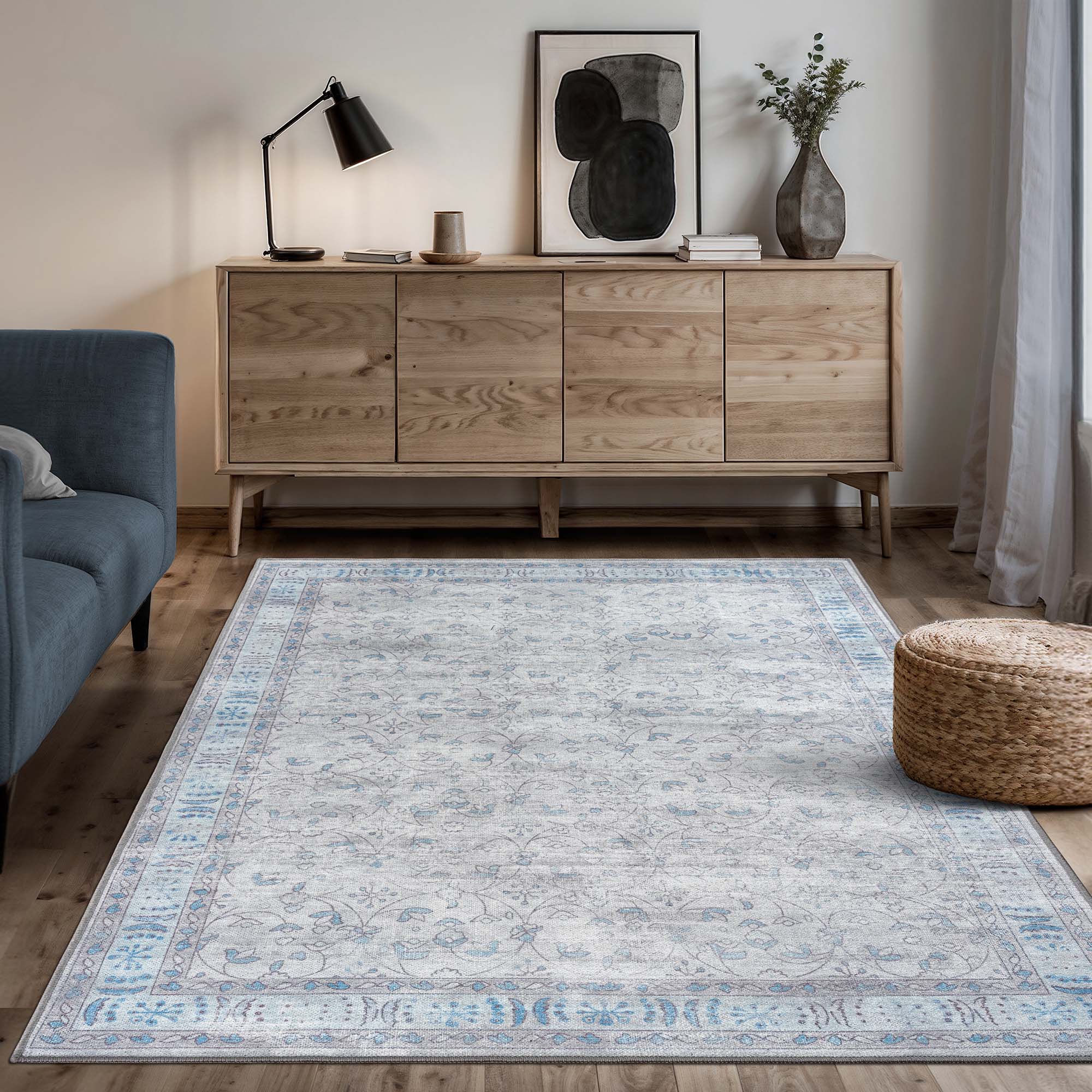 Gray Boho Oushak Washable Rug