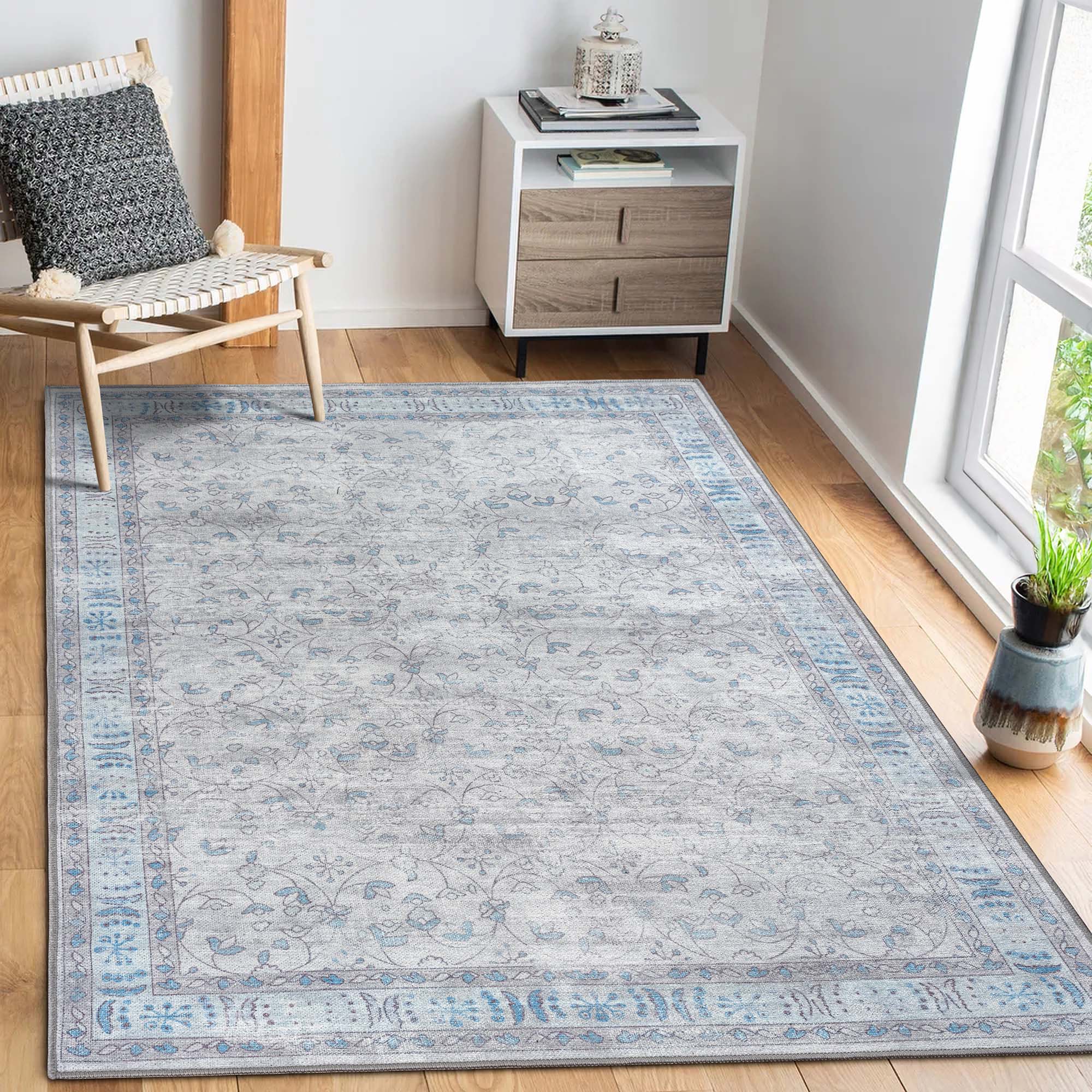 Gray Boho Oushak Washable Rug