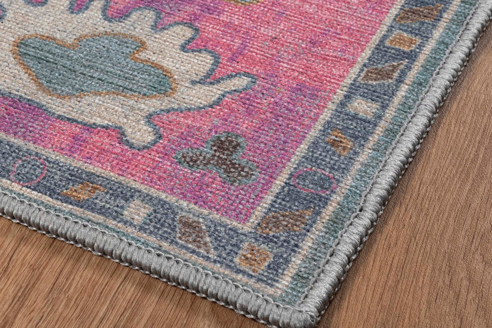 Green Pink Oushak Washable Rug