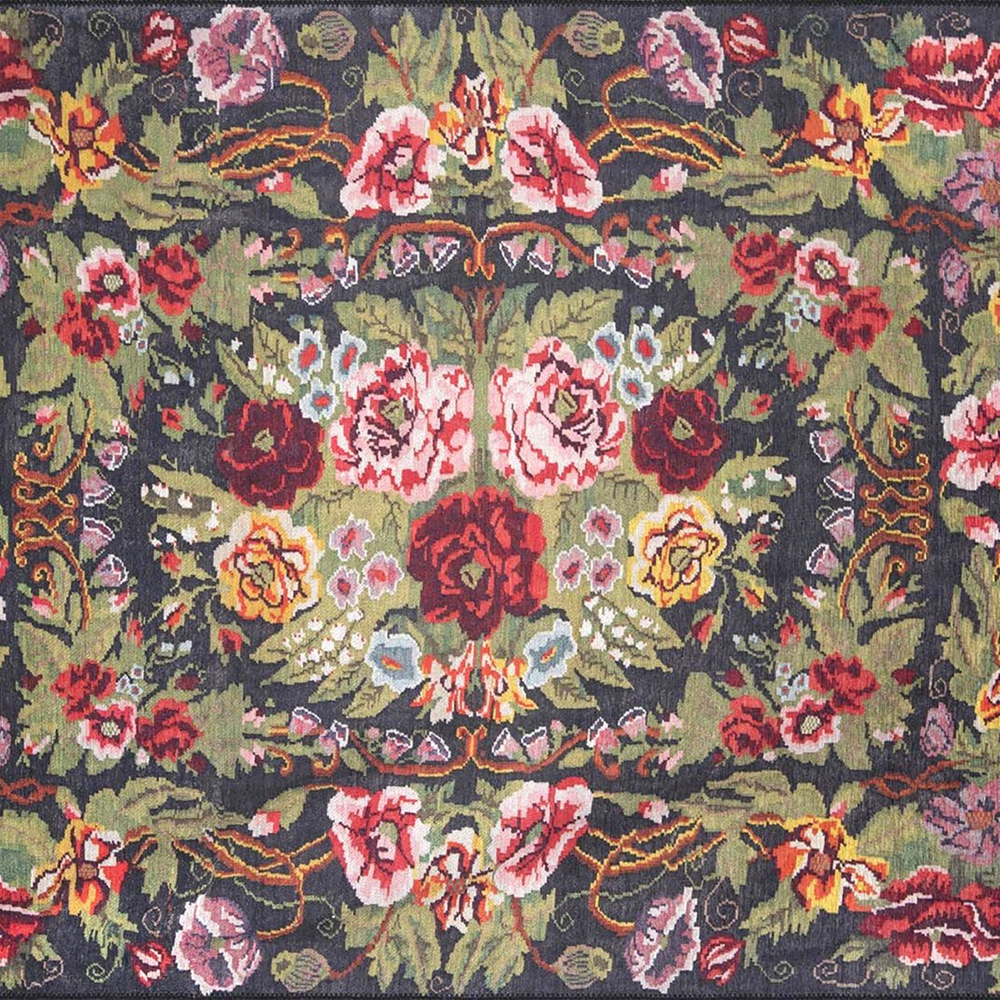 Gul Turkish Floral Red Pink Green Rug
