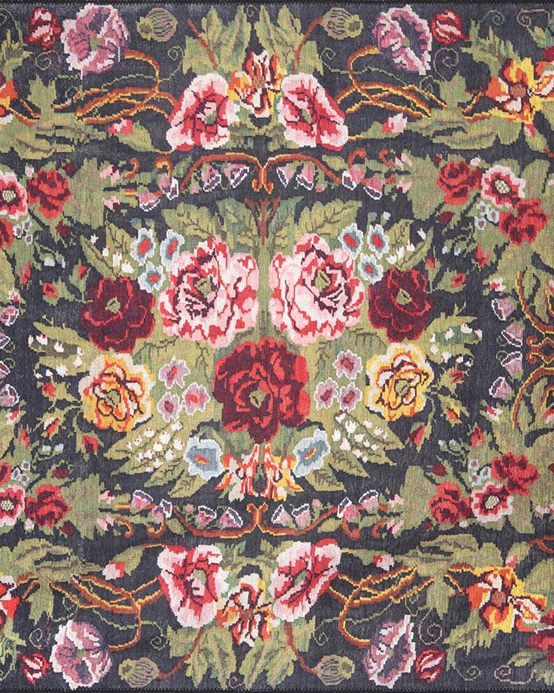 Gul Turkish Floral Red Pink Green Rug
