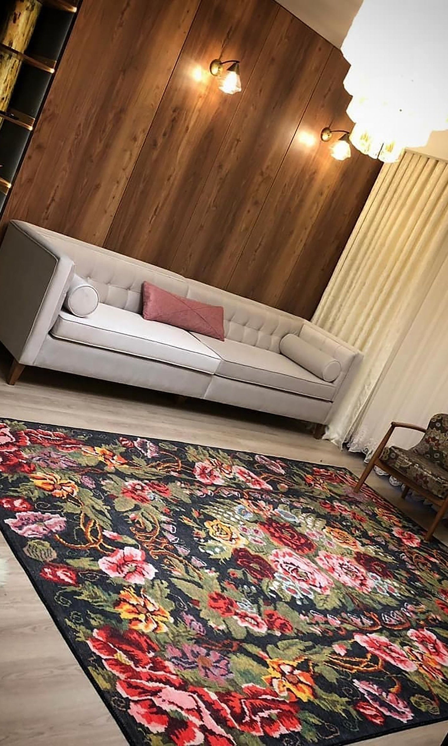 Gul Turkish Floral Red Pink Green Rug