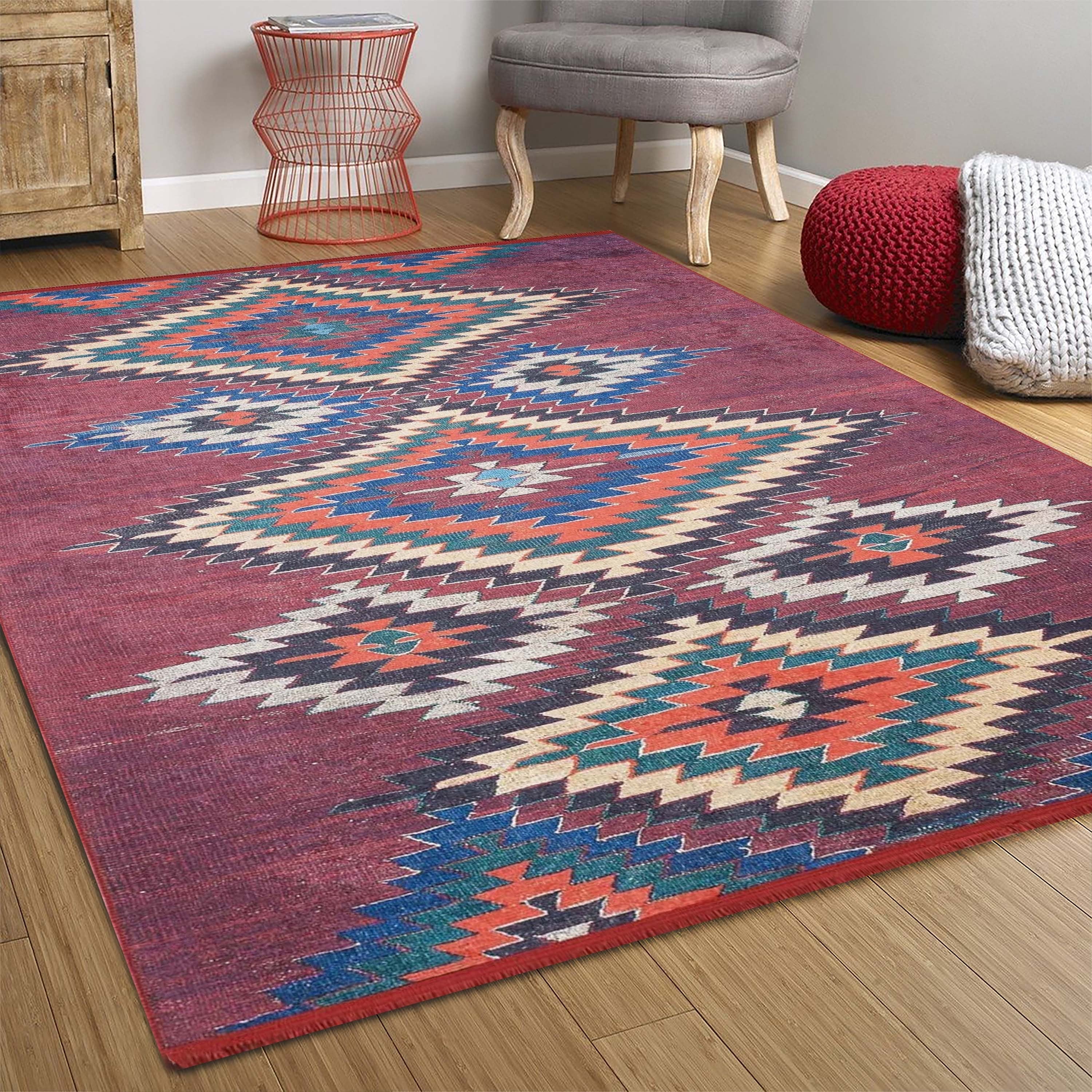 Gulca Turkish Dark Red Kilim Rug