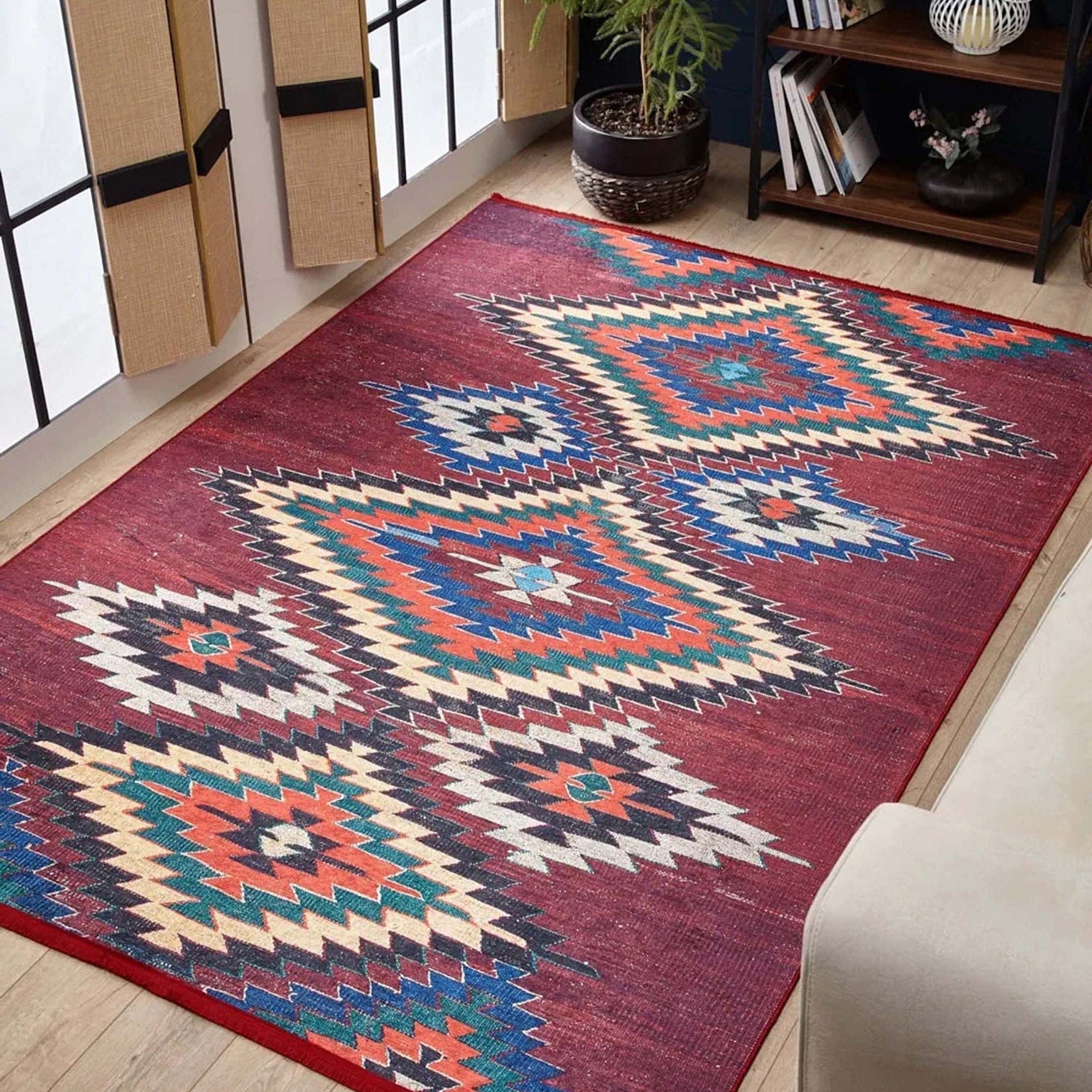 Gulca Turkish Dark Red Kilim Rug