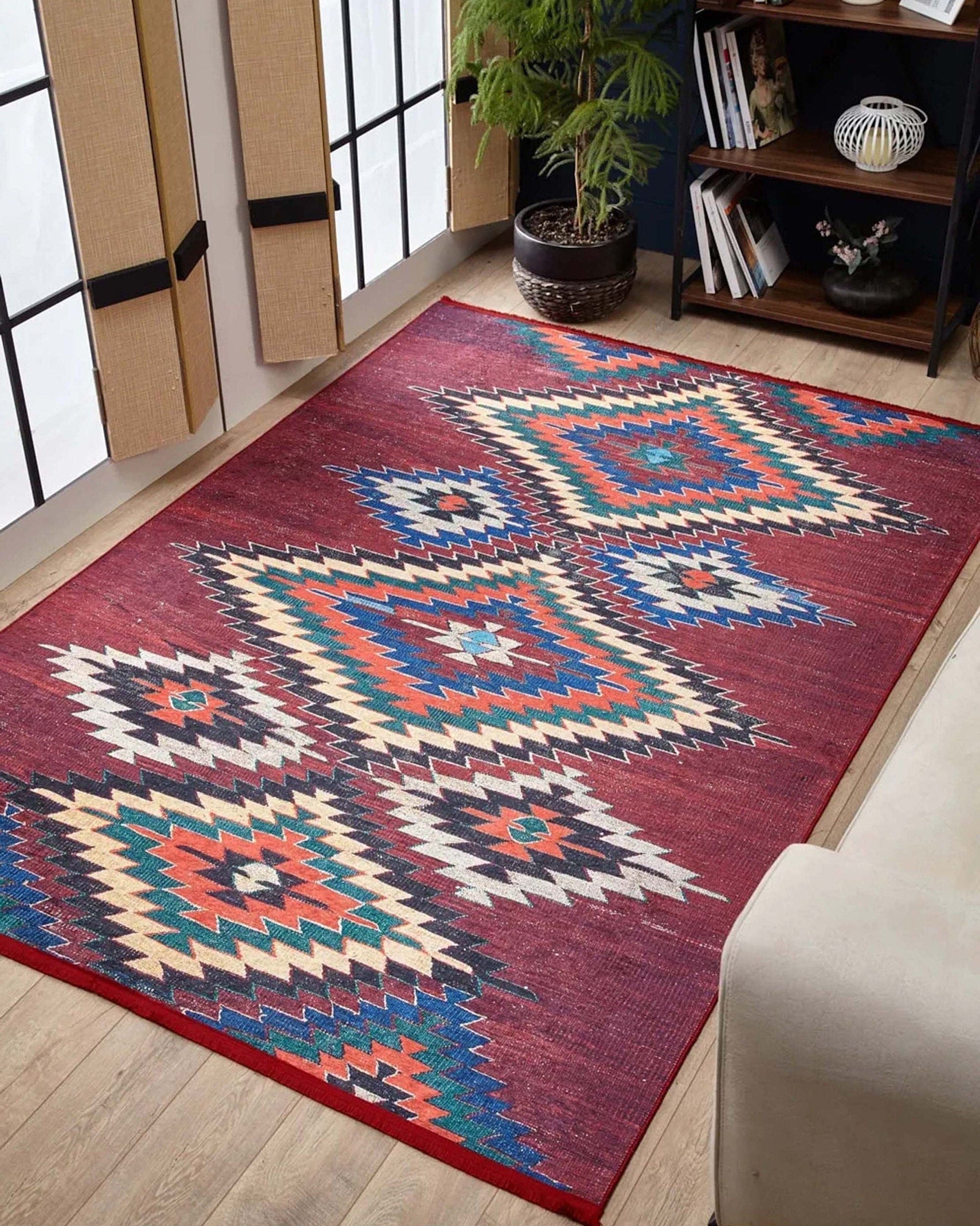 Gulca Turkish Dark Red Kilim Rug