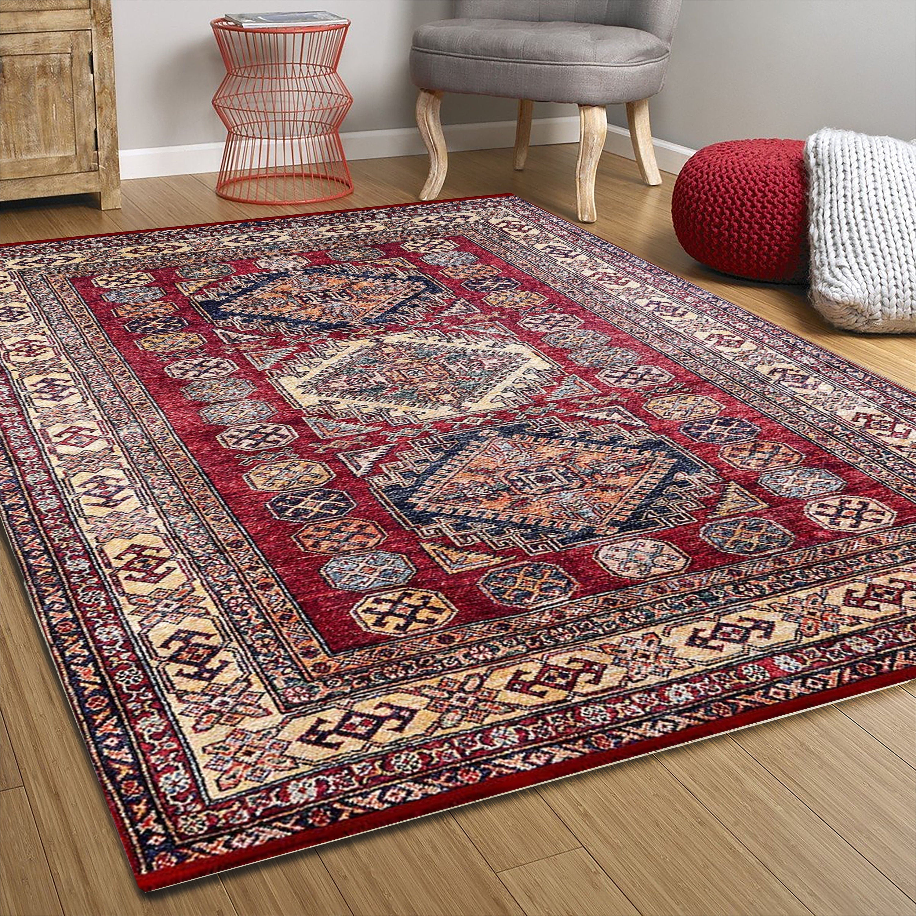 Hamra Burgundy Turkish Claret Red Rug