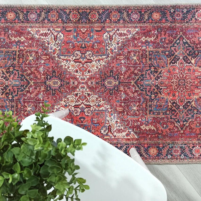 Hana Rug Persian Central Medallion Burgundy Claret Red Pink Rug