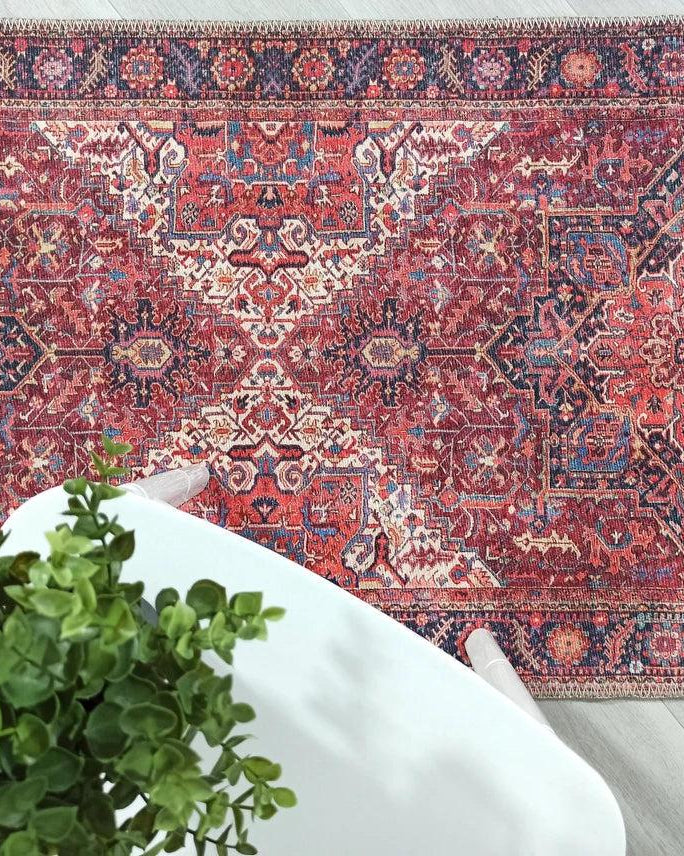 Hana Rug Persian Central Medallion Burgundy Claret Red Pink Rug