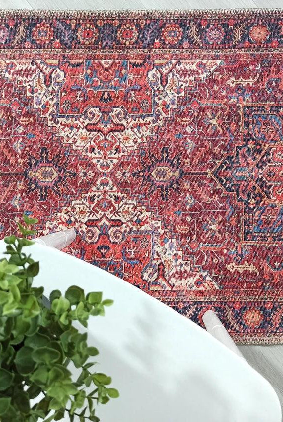 Hana Rug Persian Central Medallion Burgundy Claret Red Pink Rug