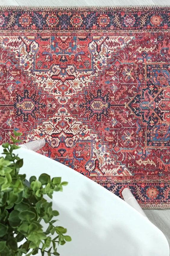 Hana Rug Persian Central Medallion Burgundy Claret Red Pink Rug